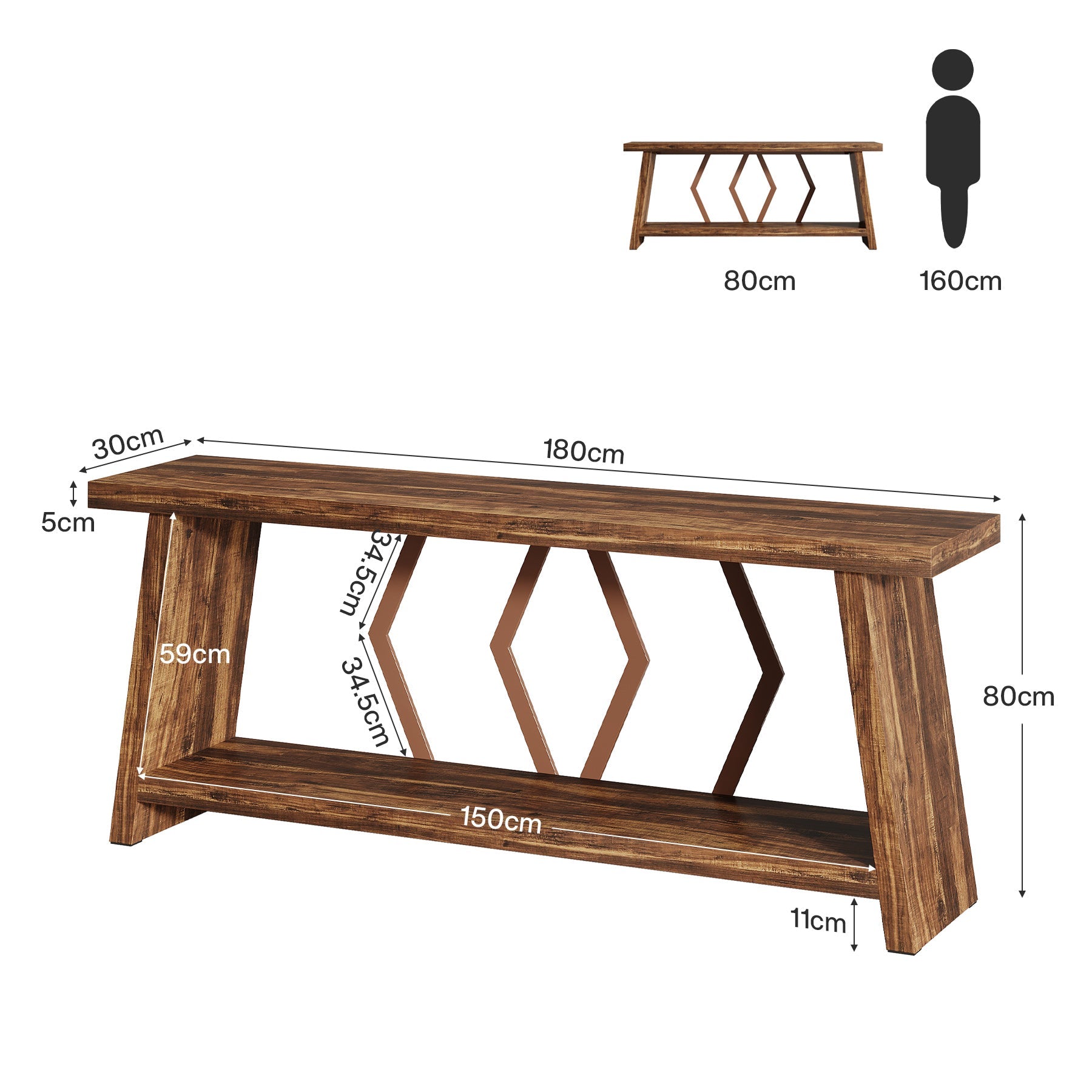 Tribesigns Console extra-longue de 180 cm avec 2 étagères, Table d'appoint étroite pour salon et entrée