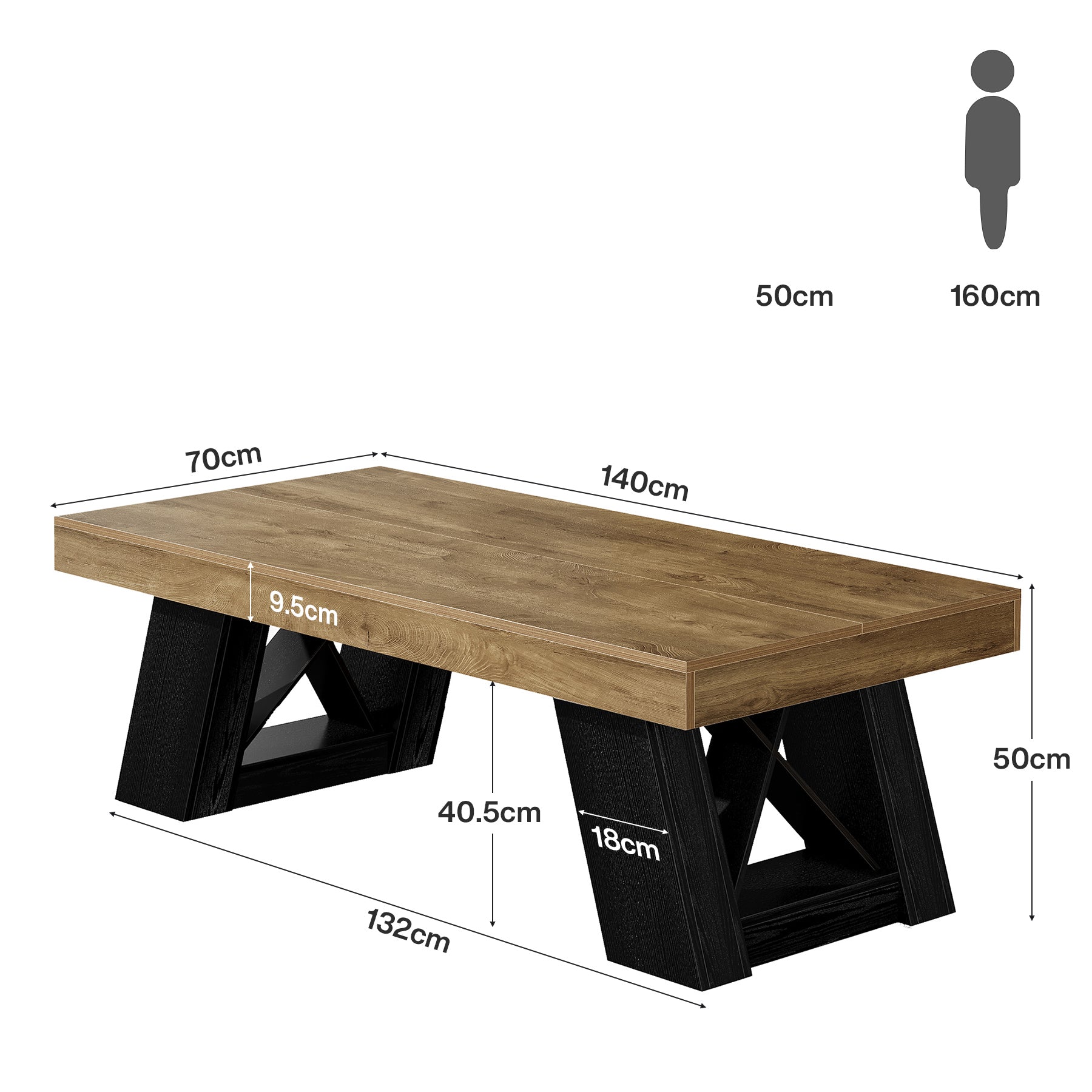 Tribesigns Table basse de 140 cm en bois avec plateau épais et piètement en forme de X