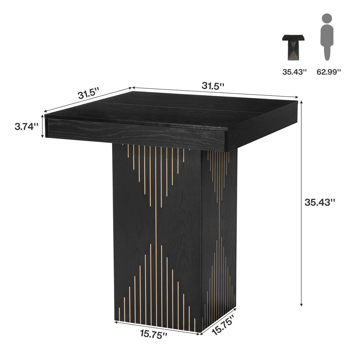 Tribesigns Table haute carrée (80 cm) avec pied central pour la maison, la cuisine, le bar ou comme petit comptoir d'intérieur