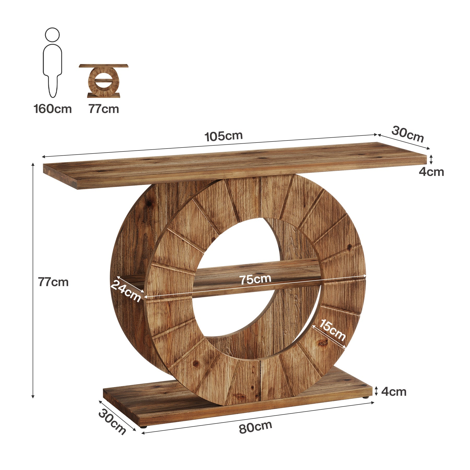 Tribesigns Console en bois massif de 105 cm avec 3 étagères, Console étroite de style champêtre