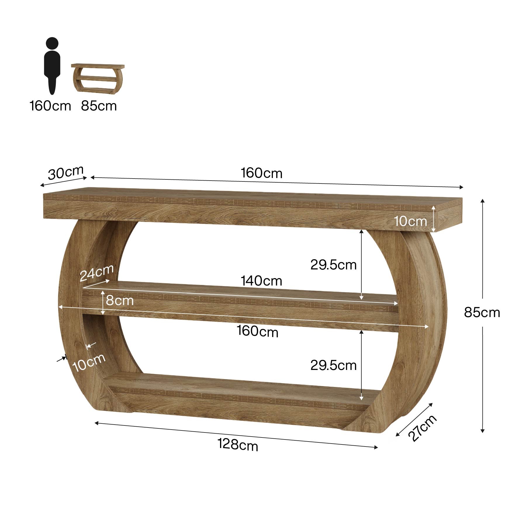 Tribesigns Table console style ferme (160 cm), Table d'entrée en bois à 3 niveaux avec étagère de rangement