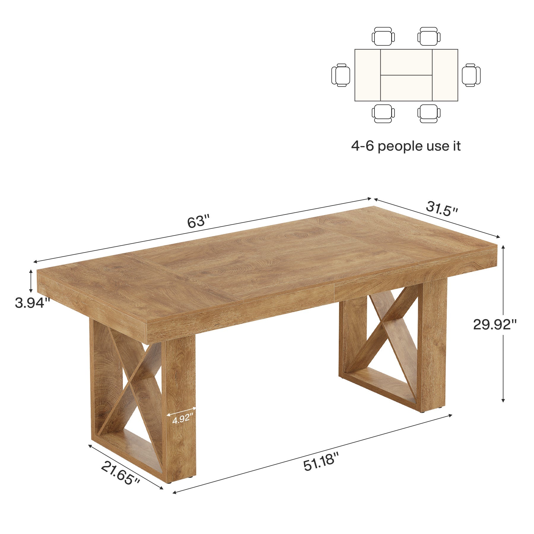 Tribesigns Table à manger de 160 cm pour 4 à 6 personnes, Style maison de campagne, aspect bois massif