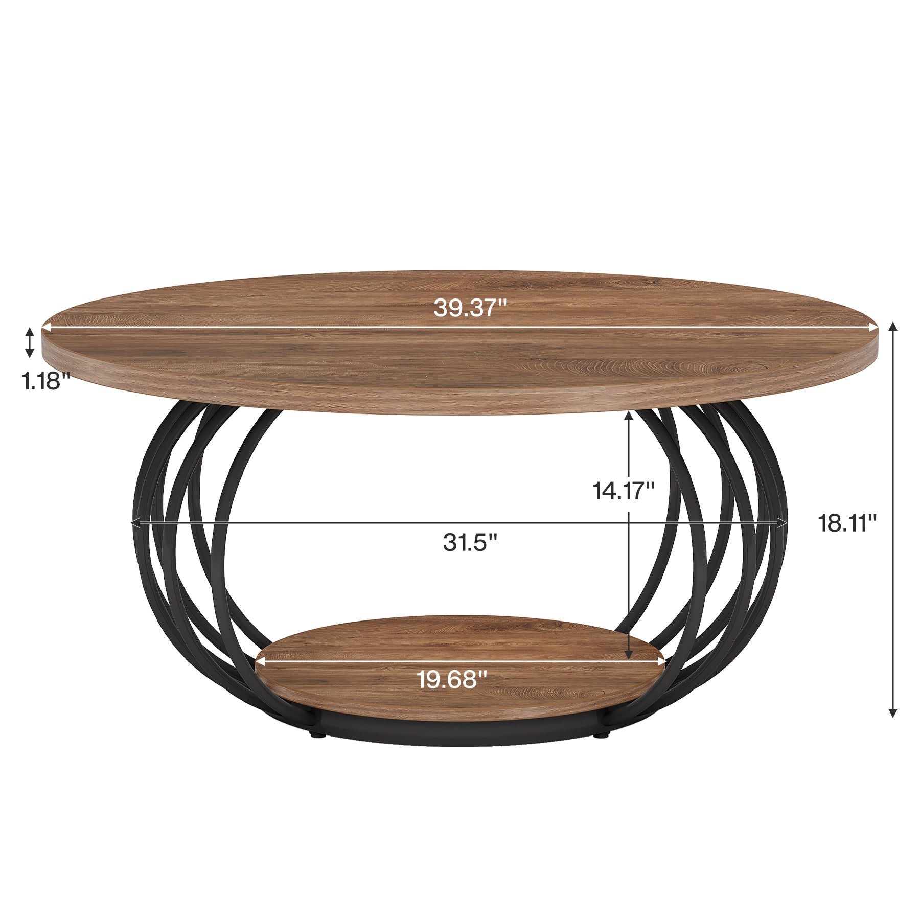 Table basse Tribesigns 100 cm, table de cocktail centrale à 2 niveaux