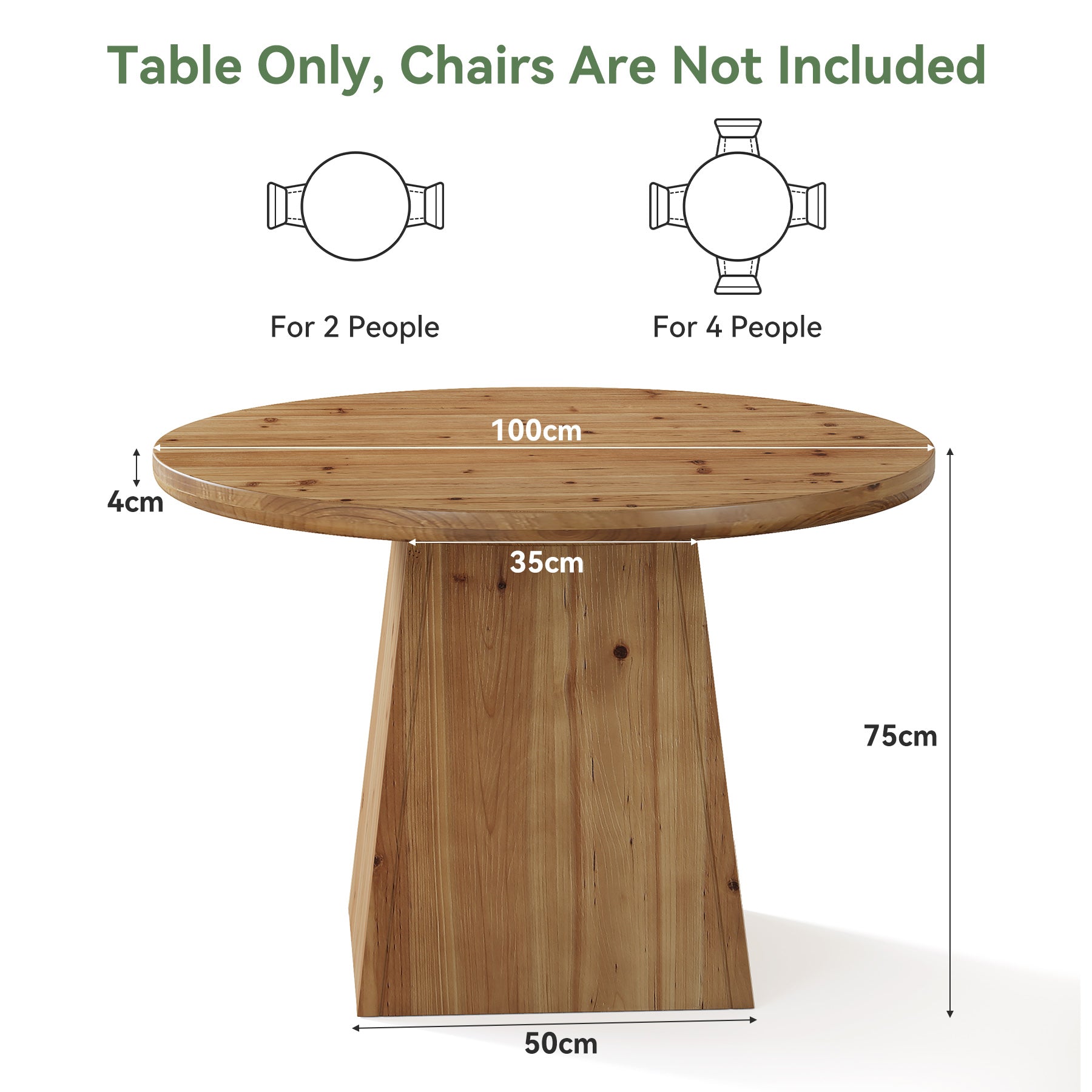 Tribesigns Table de salle à manger ronde en bois massif de 100 cm pour 4 personnes