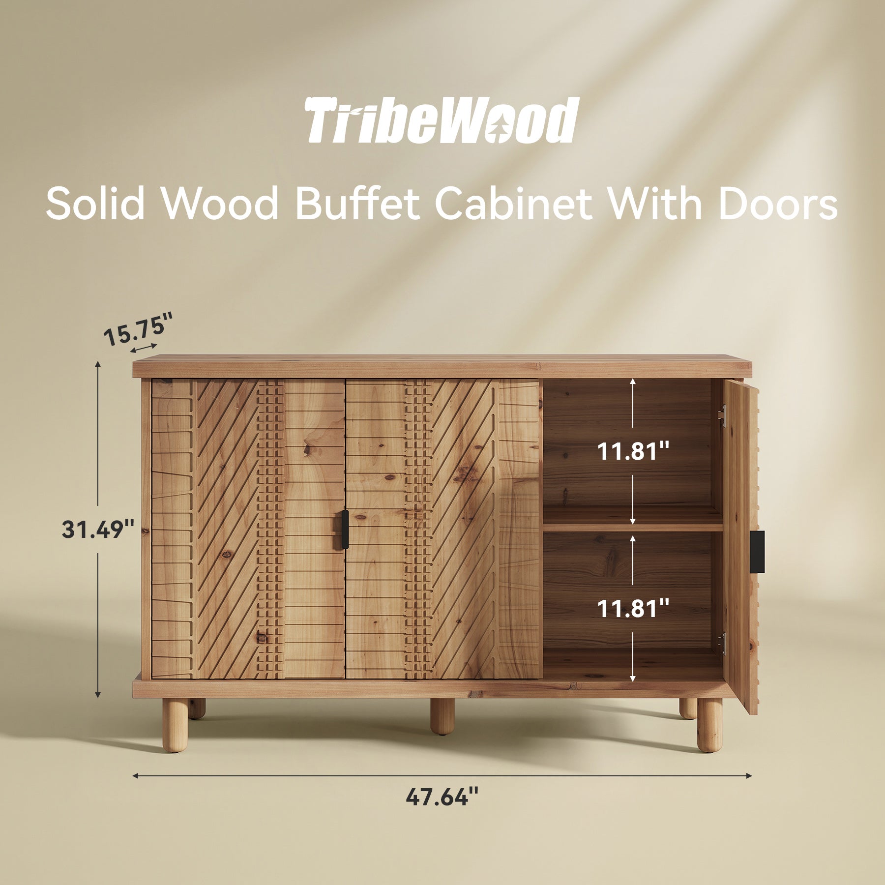 Tribesigns Buffet en bois massif avec espace de rangement, Meuble de style campagnard avec 3 portes et 2 étagères réglables