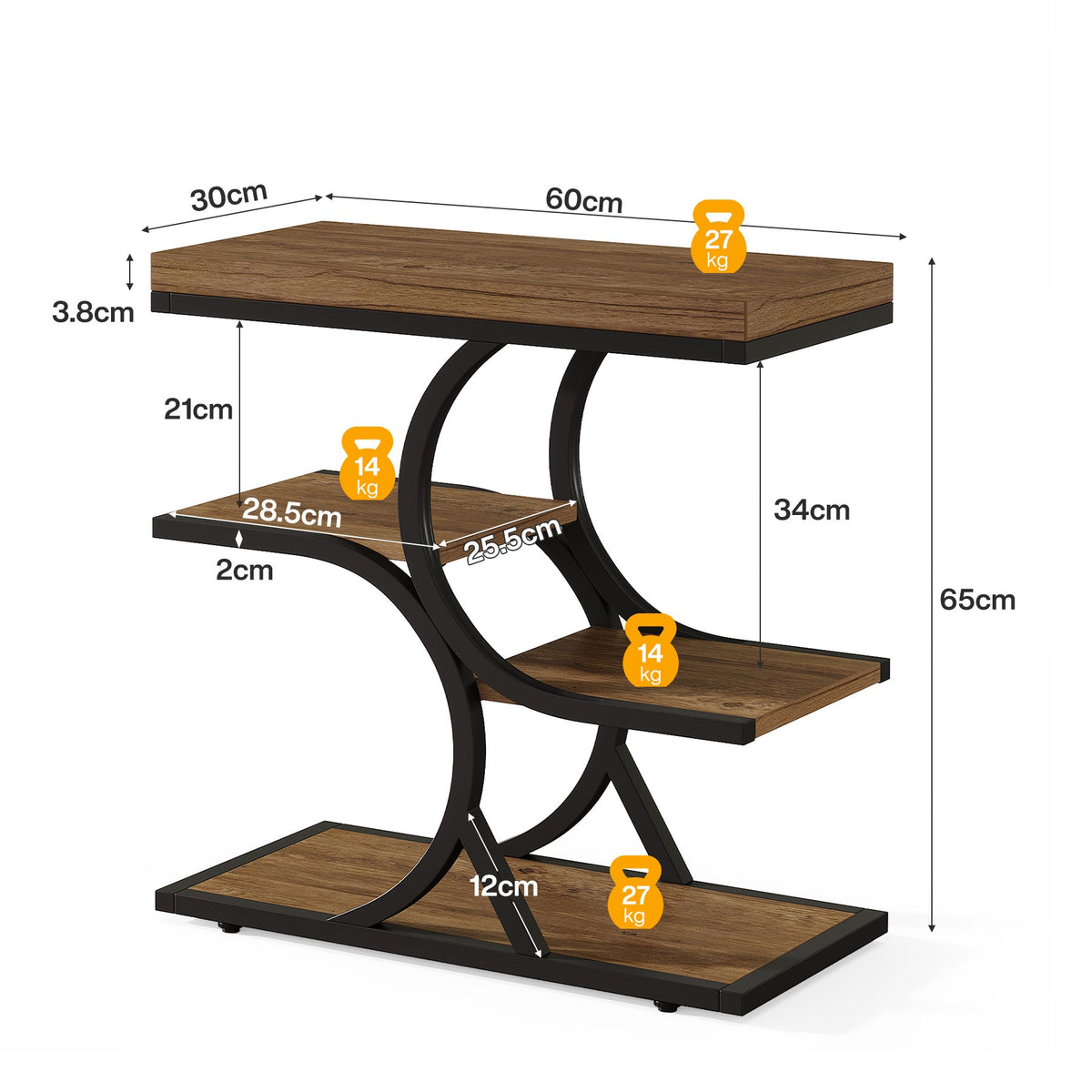 Tribesigns Table d'appoint en forme de C, Petite table de canapé avec structure en métal et finition effet bois