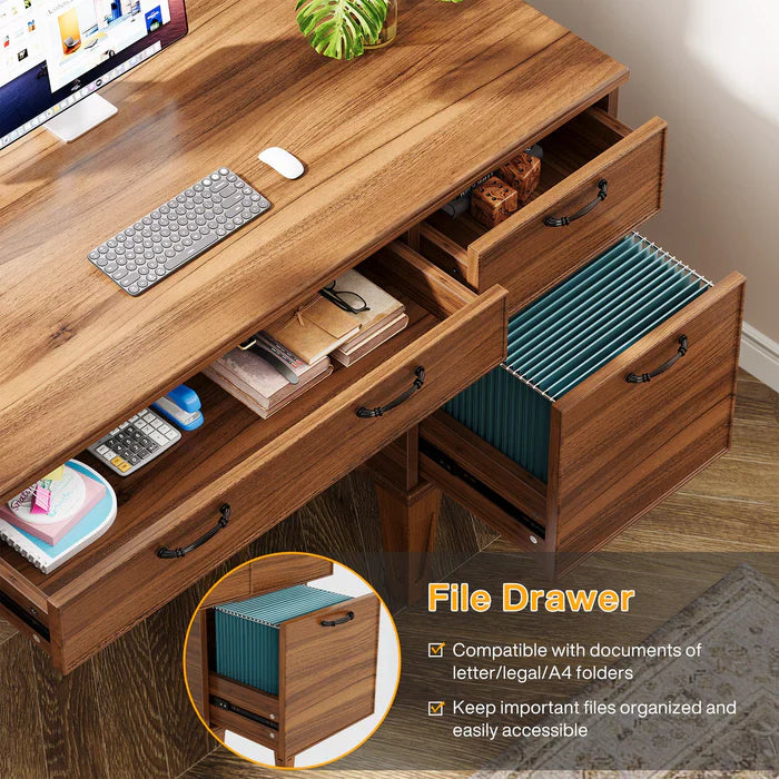 Tribesigns Bureau d'ordinateur de 120 cm, Bureau rustique avec classeur