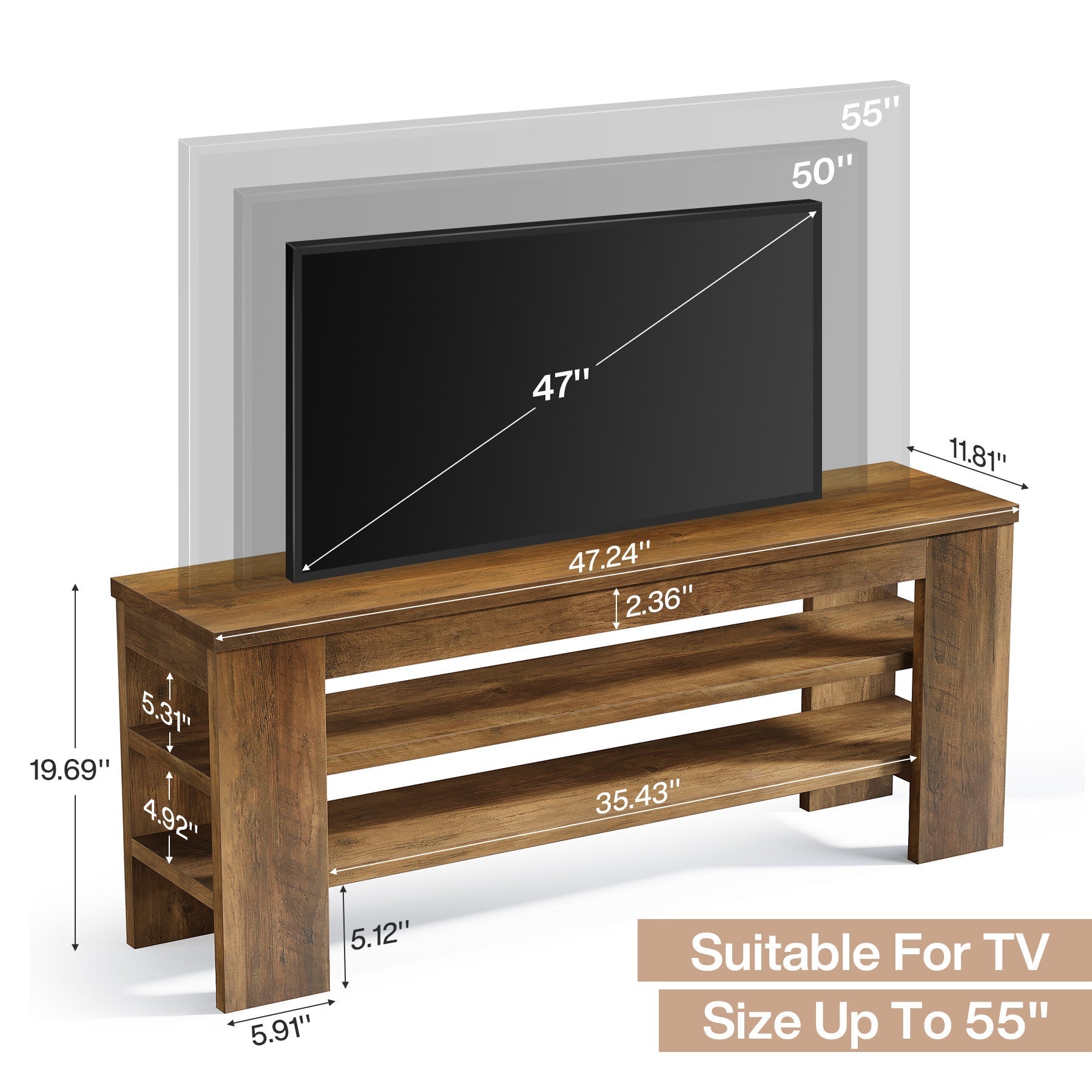 47.2" TV Stand, Entertainment Center with Open Storage for TVs up to 55"