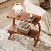 Tribesigns Table d'appoint en bois massif avec étagère, Table de chevet étroite à 2 niveaux de style mid-century 3
