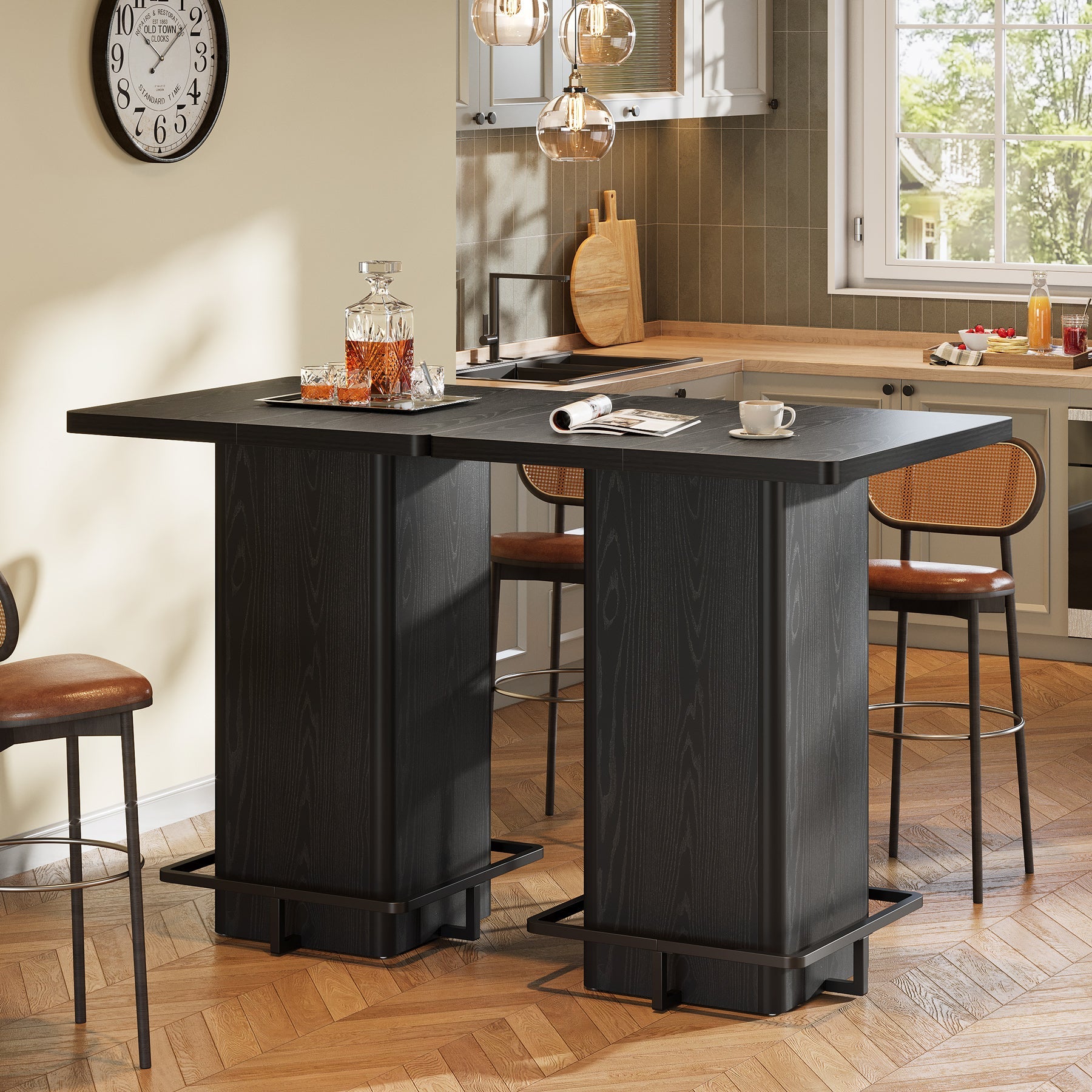 Tribesigns Table de bar carrée de 100 cm, Table noire laquée brillante pour cuisine