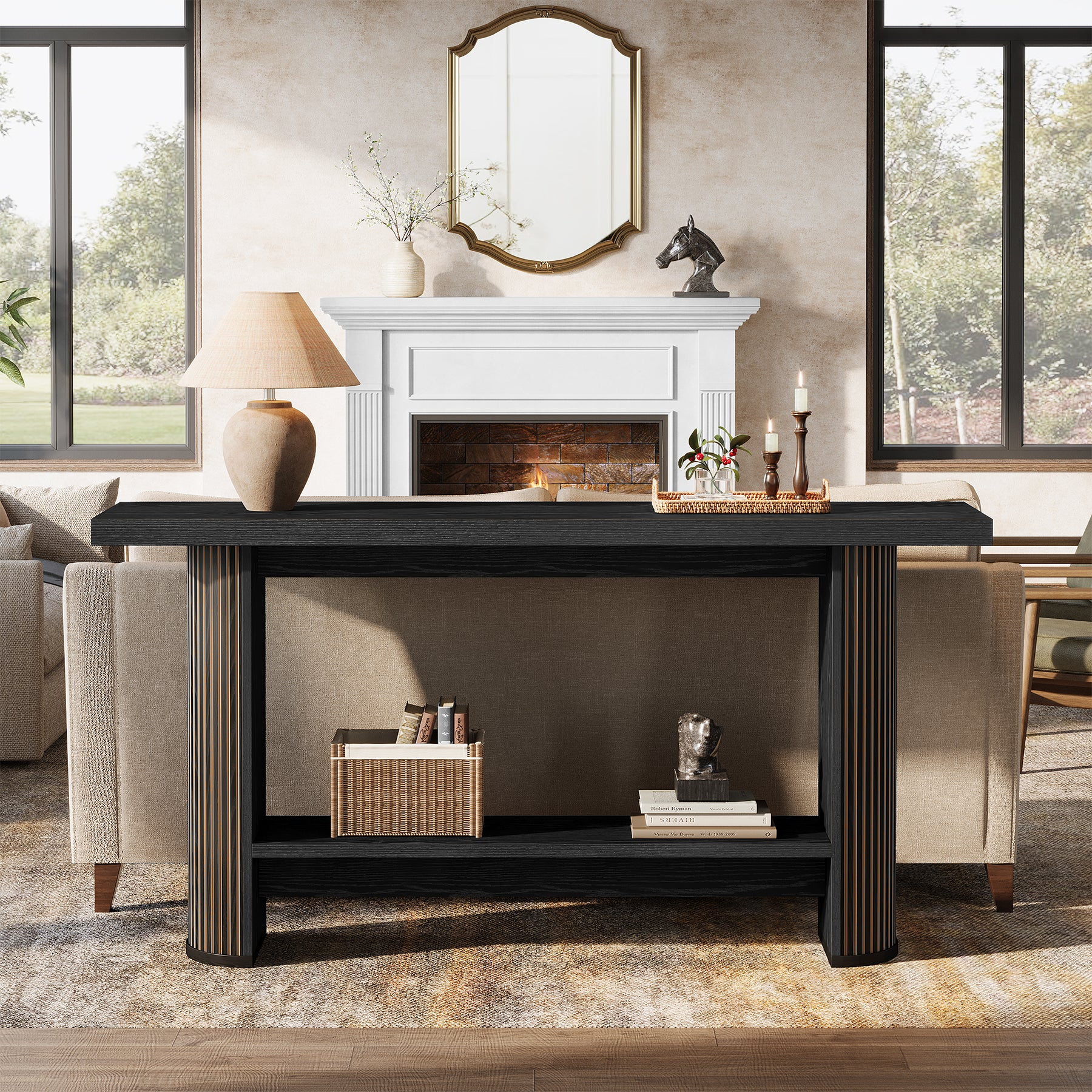 Tribesigns Console de style maison de campagne de 140 cm, Table étroite pour couloir et canapé