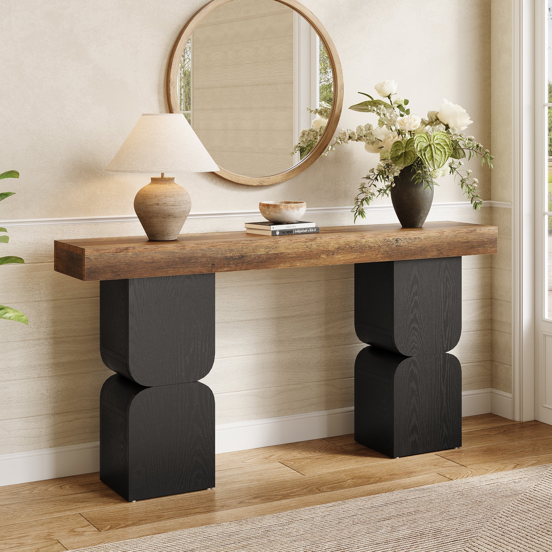 Tribesigns Console de 160 cm, Table d'appoint moderne à placer derrière le canapé avec un design color-block