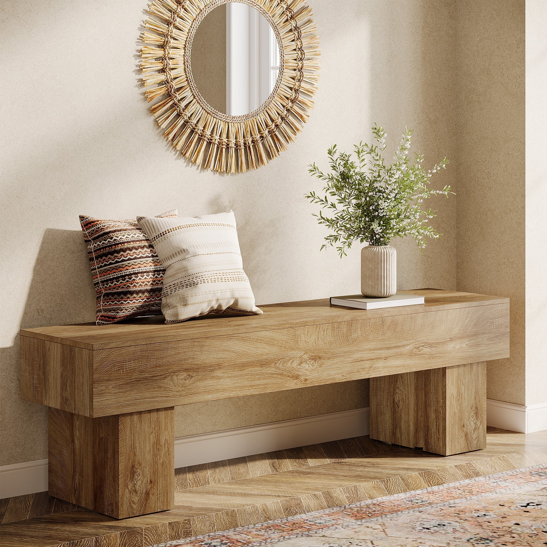 Tribesigns Banc de chambre extra long de 160 cm, Banc de ferme en bois pour chambre à coucher