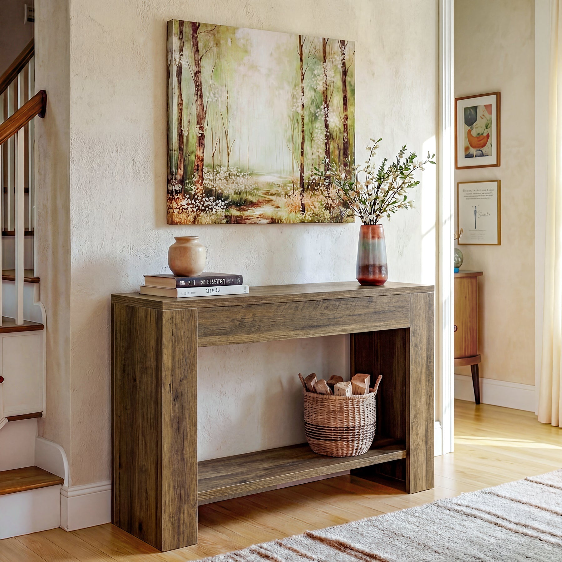 Tribesigns Console rustique de 105 cm avec rangement, Table d'appoint étroite à 2 niveaux pour entrée et couloir