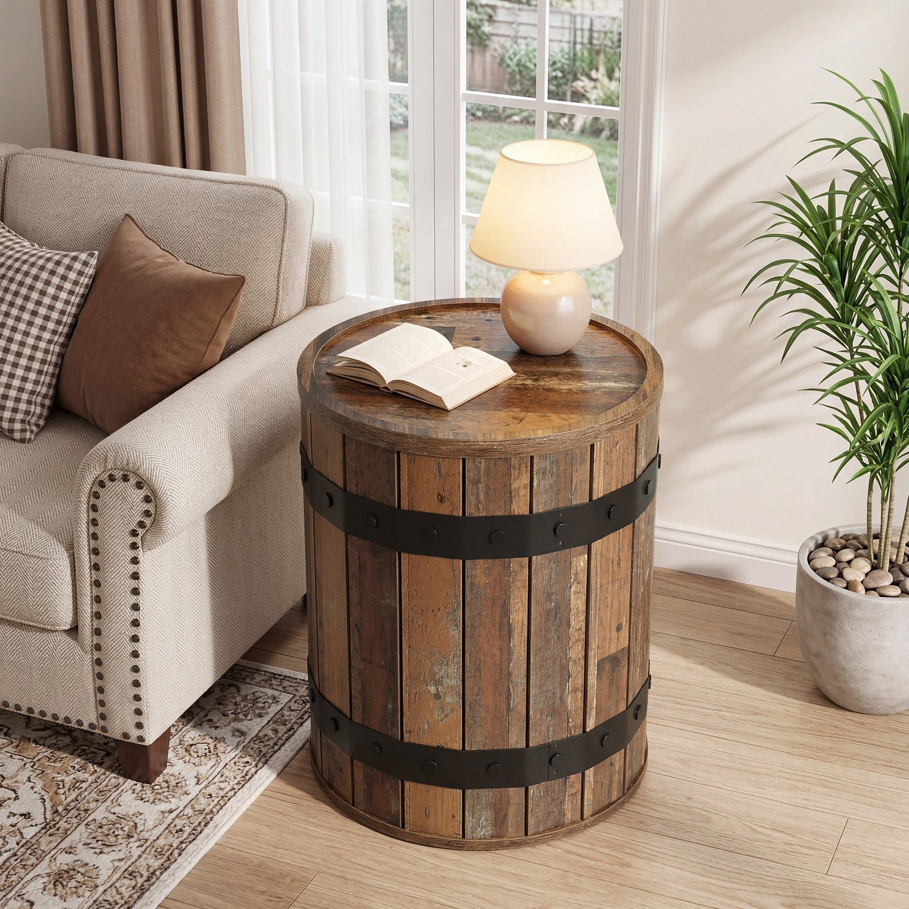 Tribesigns Table d'appoint ronde avec rangement, Table de chevet cylindrique de 50 cm avec couvercle amovible