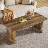 Tribesigns Table basse rectangulaire de 120 cm, Grande table en bois de style campagnard avec pied central robuste 3