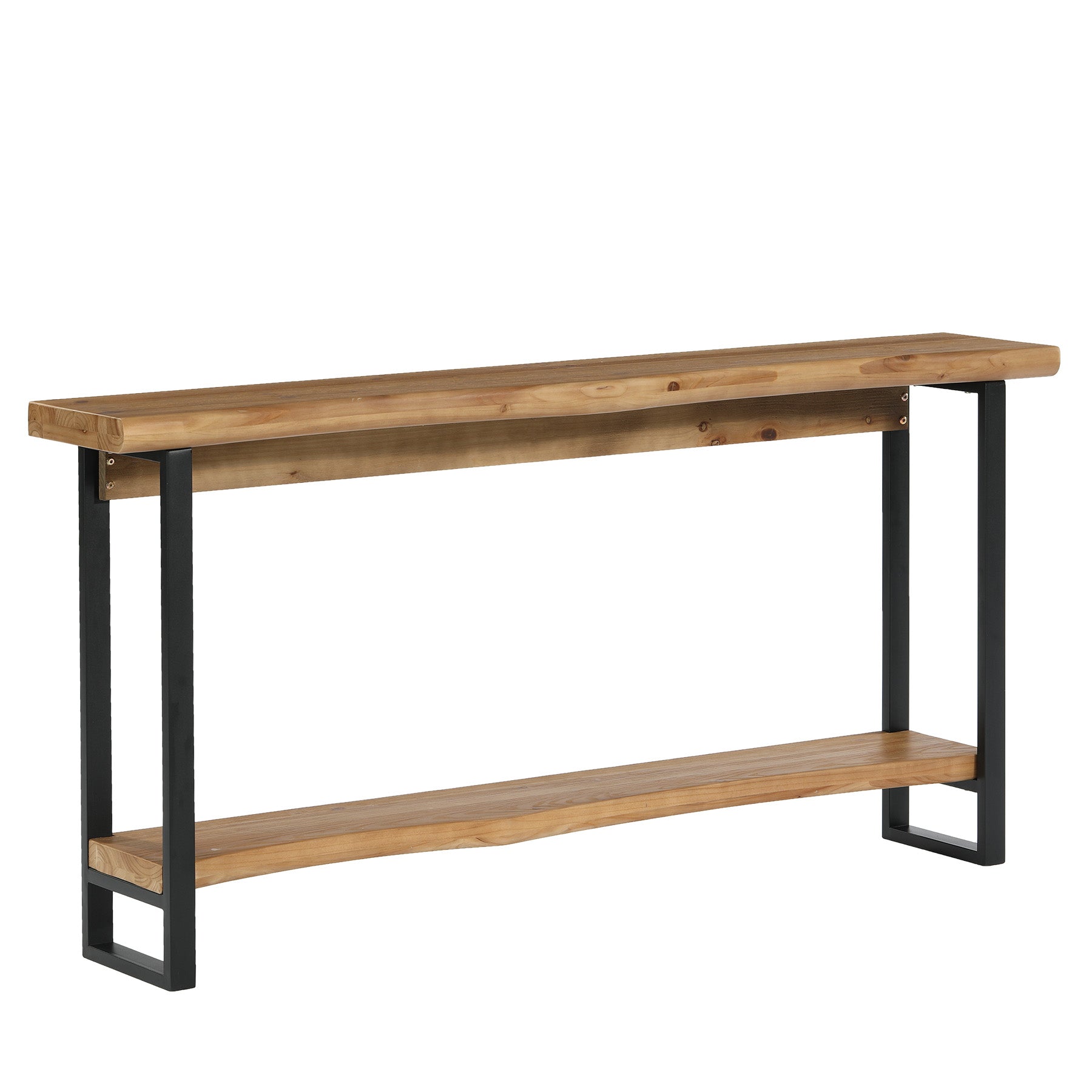 Tribesigns Console en bois massif de 160 cm avec bord naturel, Table basse à deux niveaux