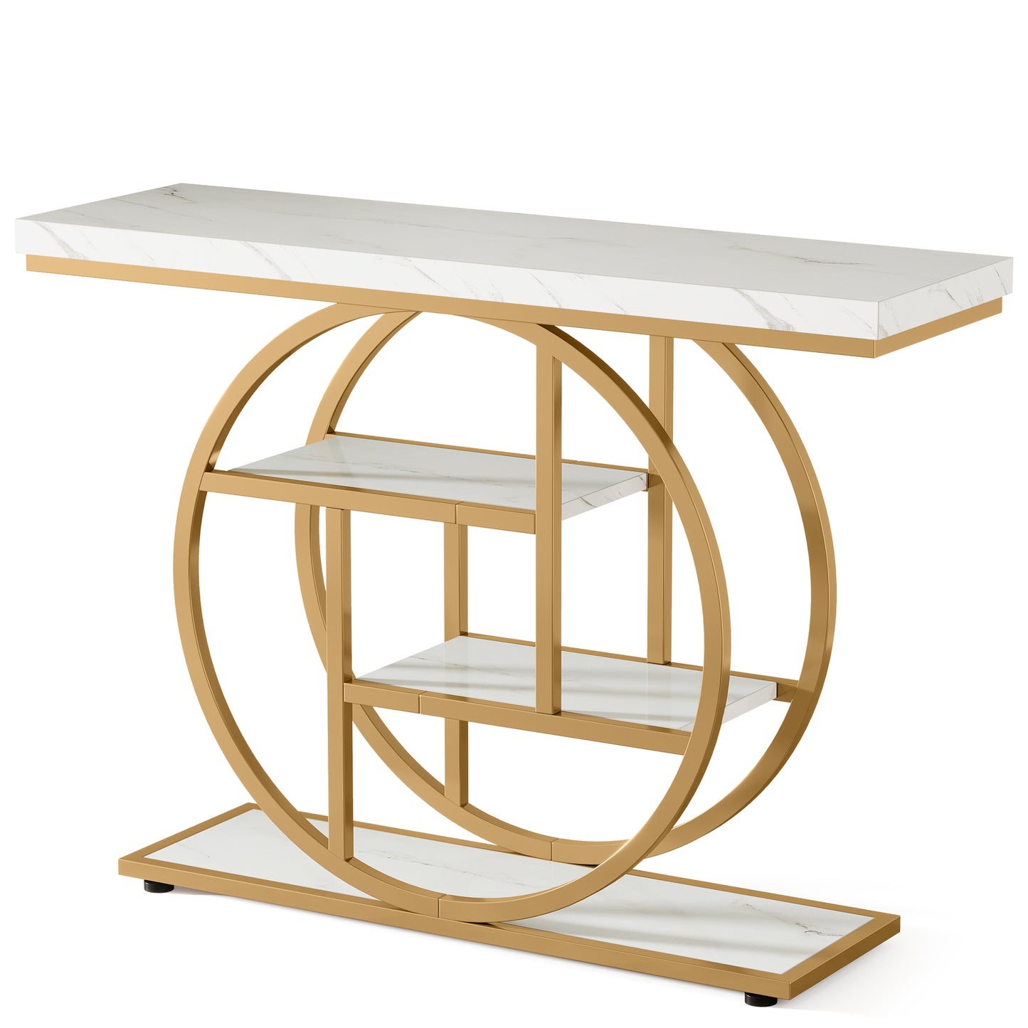 Tribesigns Table console à 4 niveaux avec base circulaire, Tables d'appoint étroites en bois