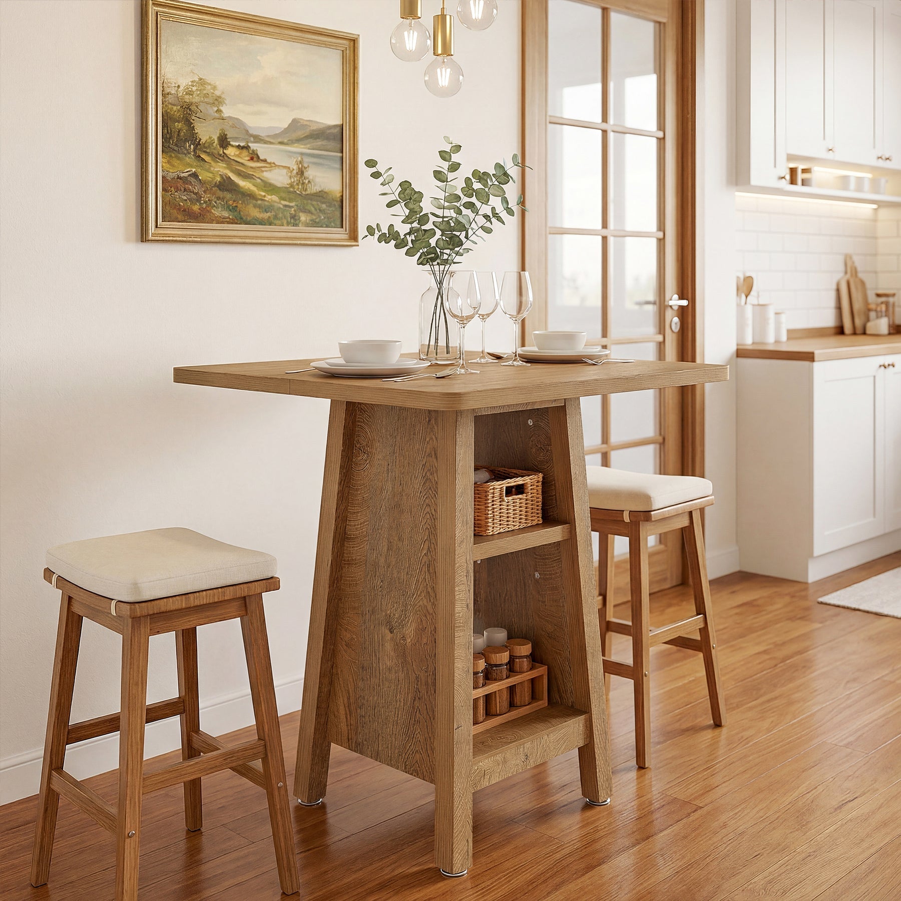 Tribesigns Îlot de cuisine de 90 cm, Table de cuisine carrée avec 2 étagères pour la cuisine