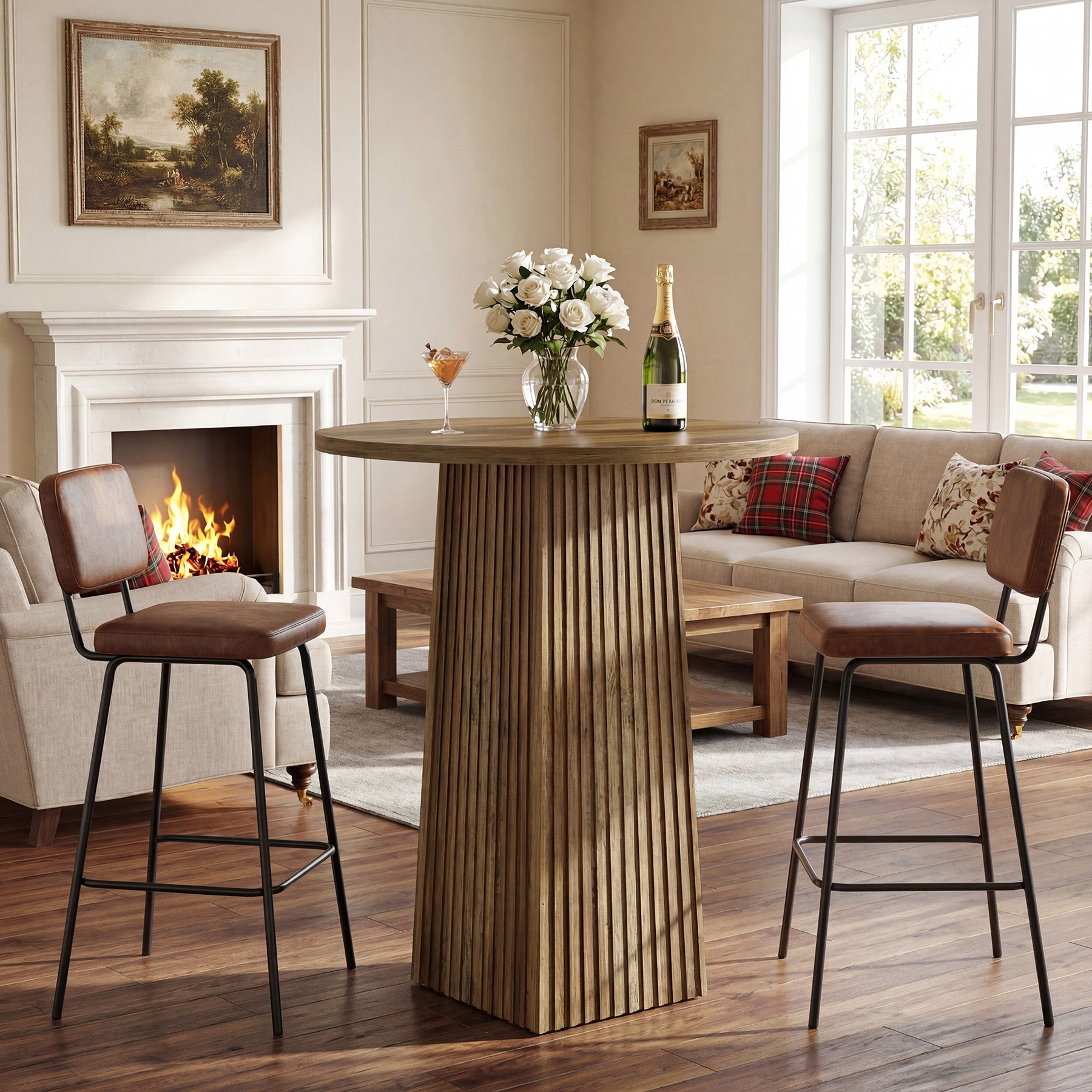 Tribesigns Table de bar ronde, Table de bar en bois pour cuisine (table seule)