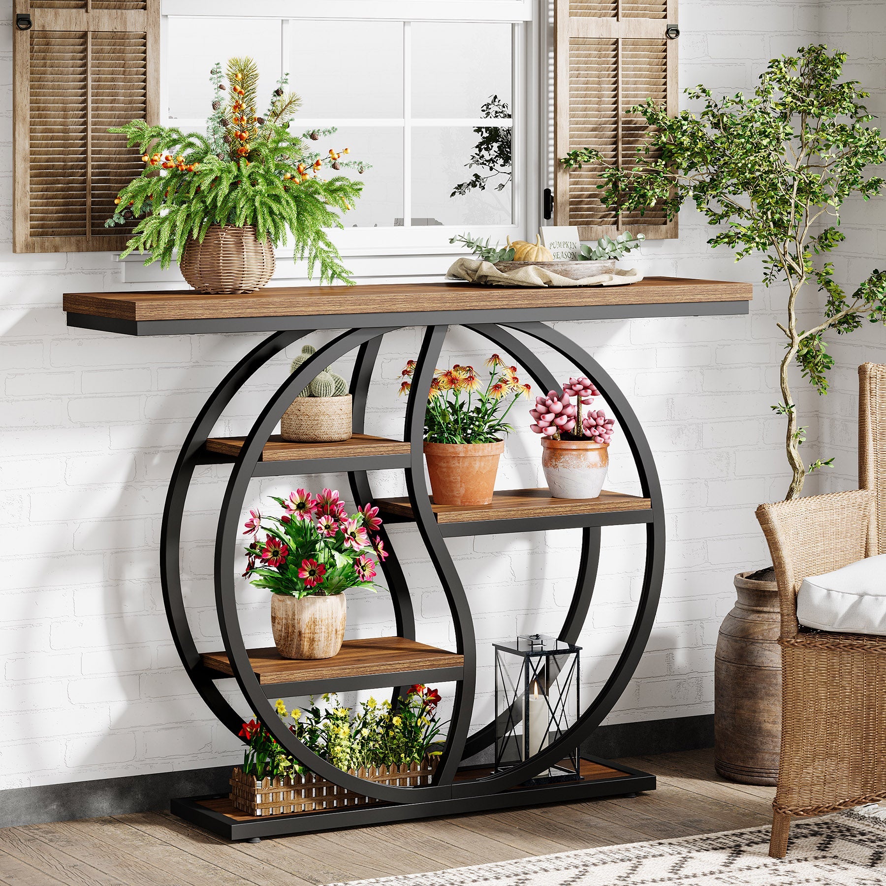 Tribesigns Console de 120 cm à 5 niveaux, Finition marron rustique table d'entrée étroite