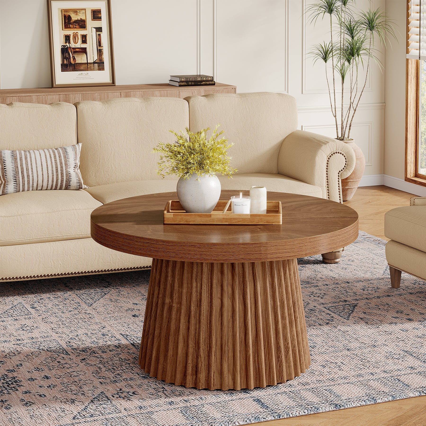 Tribesigns Table basse ronde de 80 cm de diamètre, Style champêtre table d'appoint stable