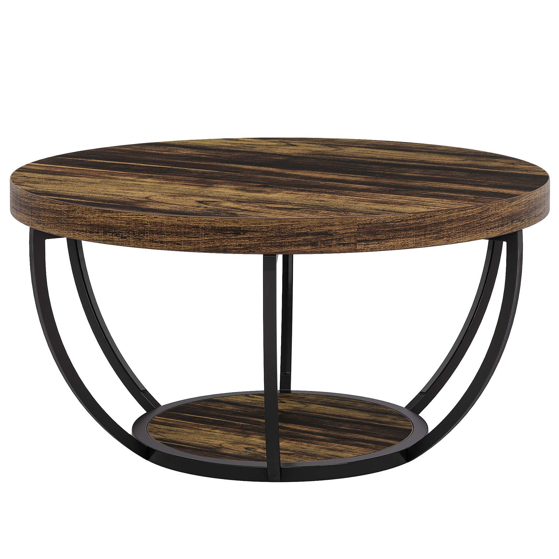 Tribesigns Table basse ronde, Table basse ovale en bois et metal noir