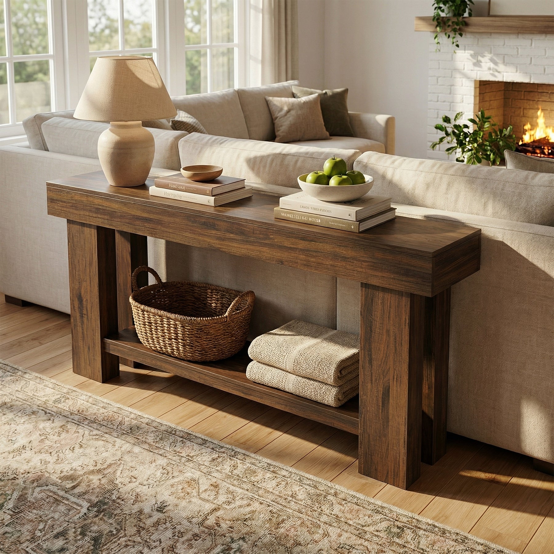 Tribesigns Table console de style industriel à 2 niveaux, 160 cm Table d'appoint étroite pour canapé avec étagère