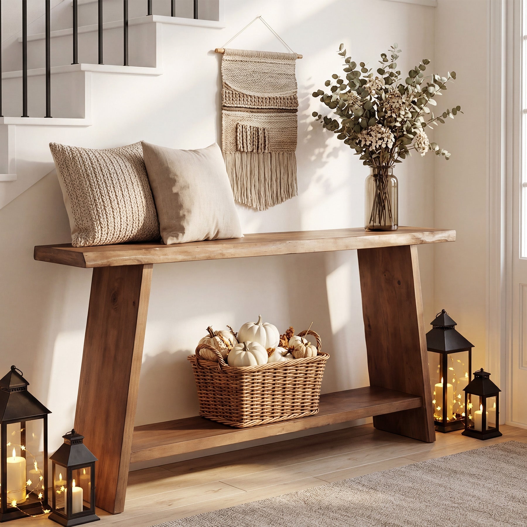 Tribesigns Console en bois massif de 160 cm, Table d'appoint à deux niveaux pour l'entrée