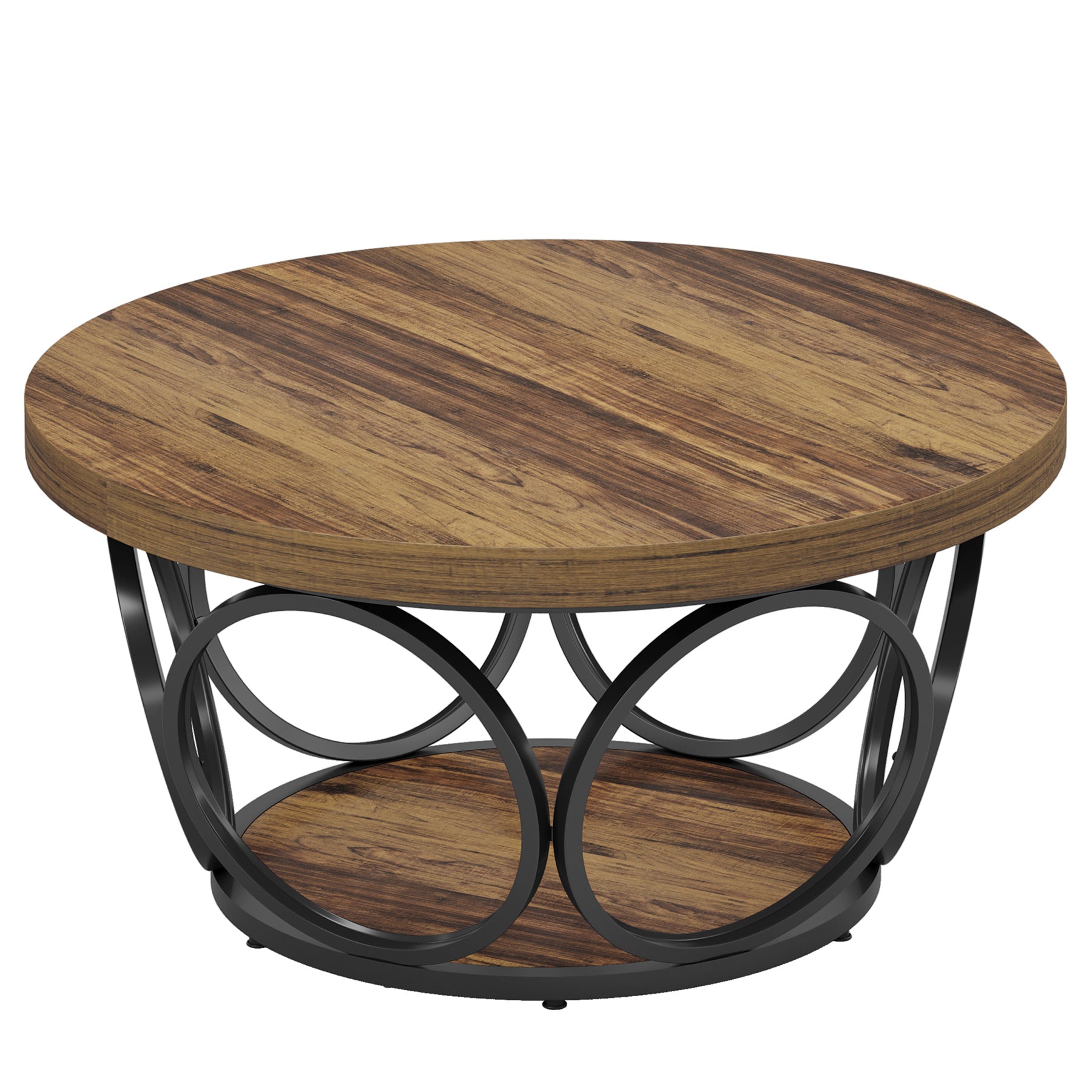 Tribesigns Table basse, Table centrale ronde avec 2 étagères de rangement