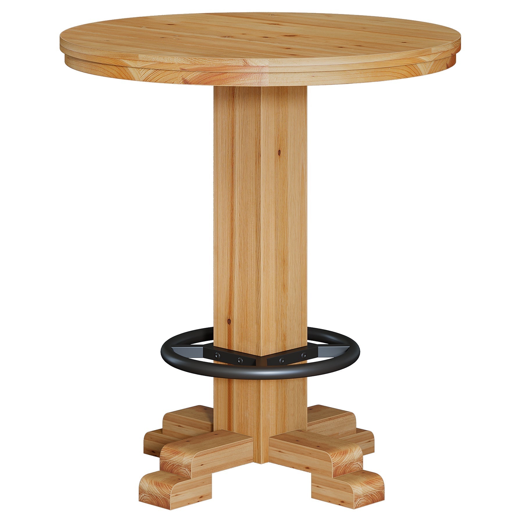 Table de bar ronde en bois massif, Table de bistrot de 95 cm de haut avec repose-pieds en métal