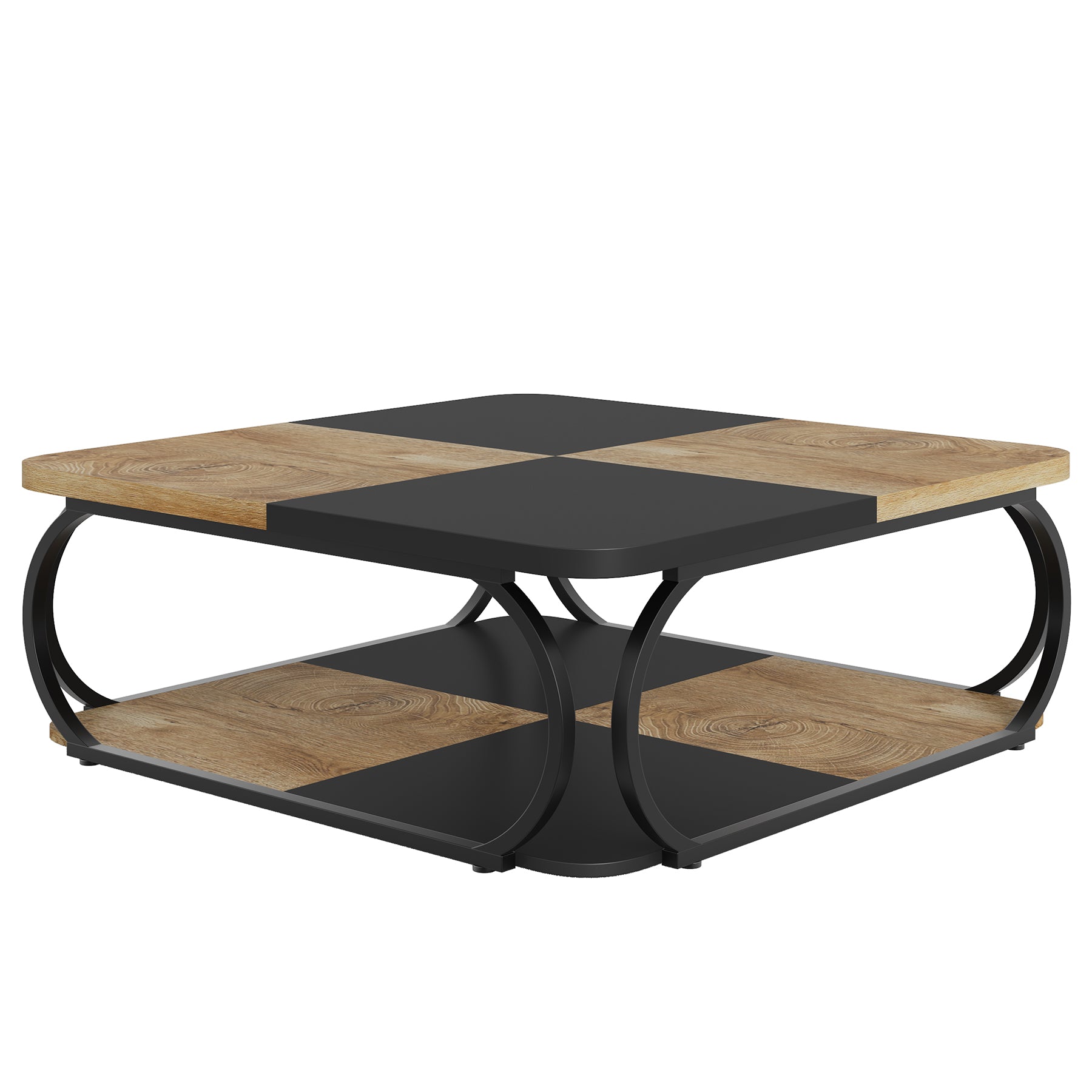 Tribesigns Table basse carrée, Table centrale de ferme avec étagère de rangement