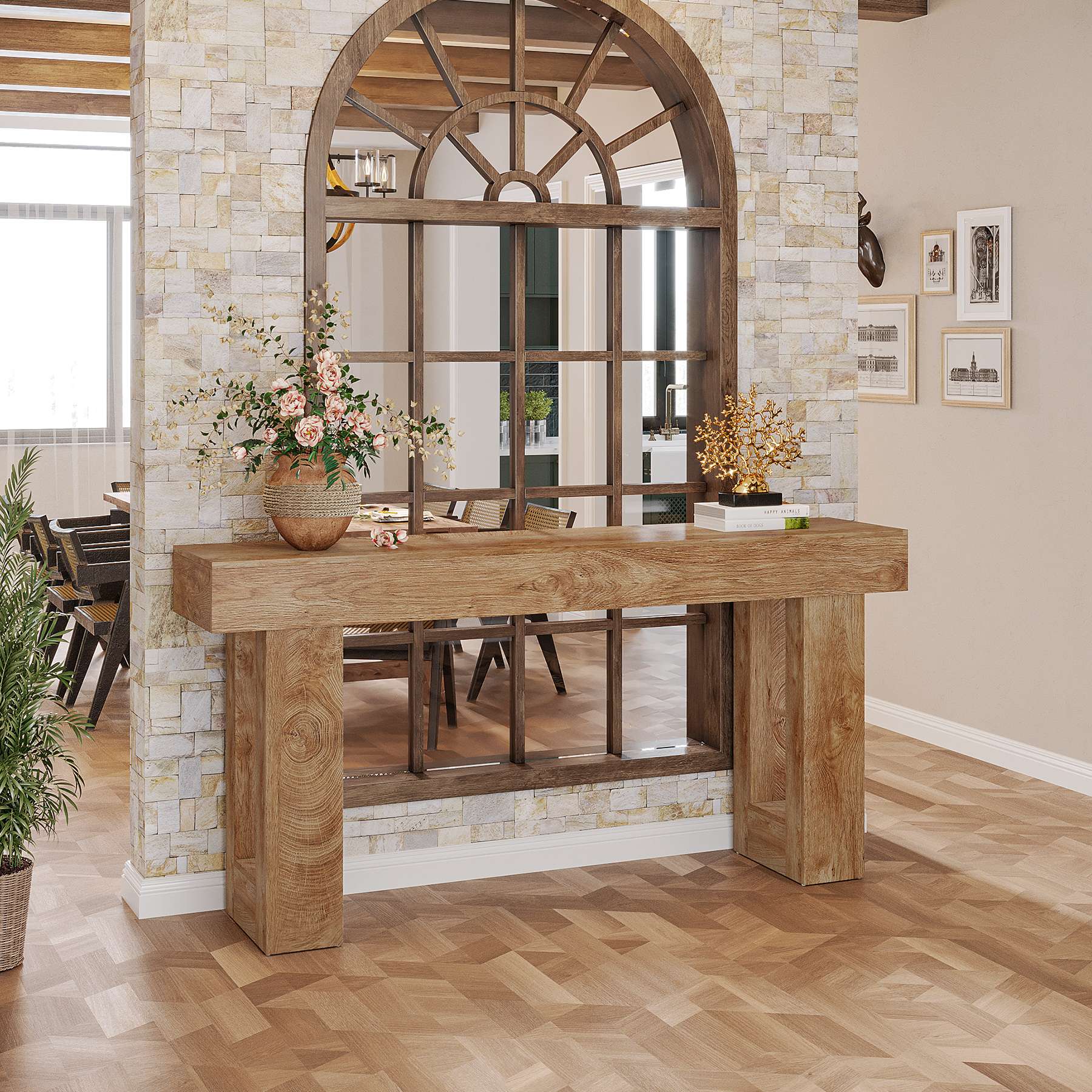 Tribesigns Table console de 160 cm, Table d'entrée de style ferme en bois