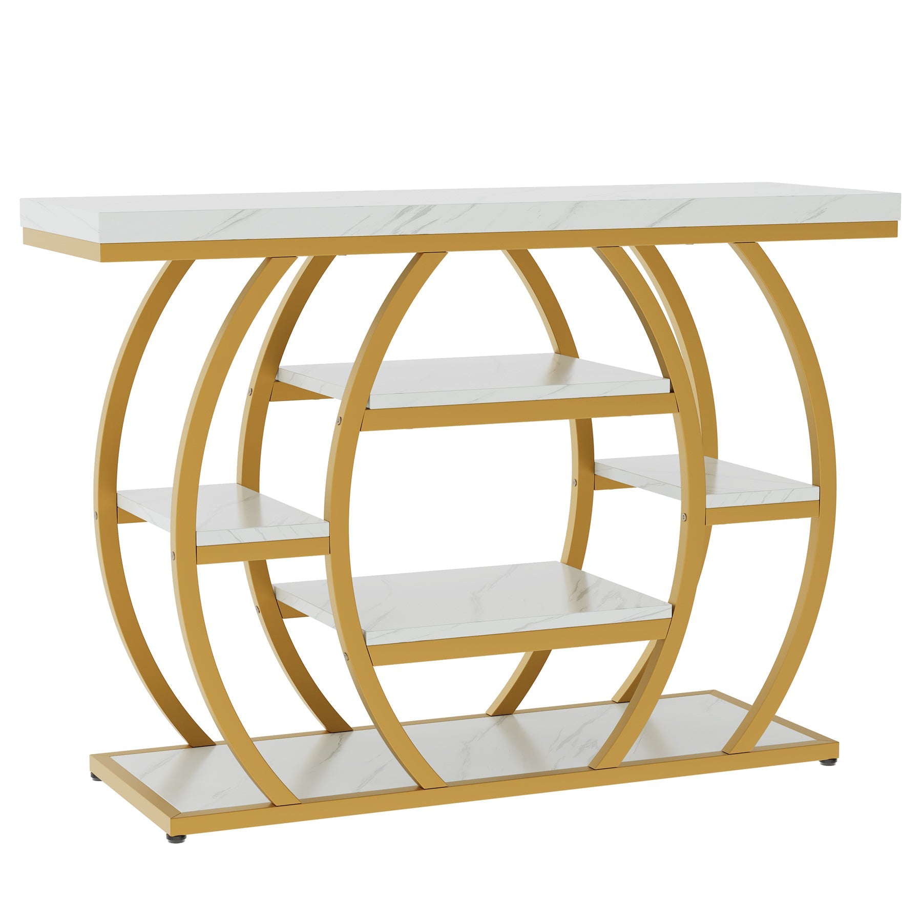 Tribesigns Console 105 cm, Table d'entrée étroite avec 5 étagères, Structure en métal doré et plateau aspect marbre