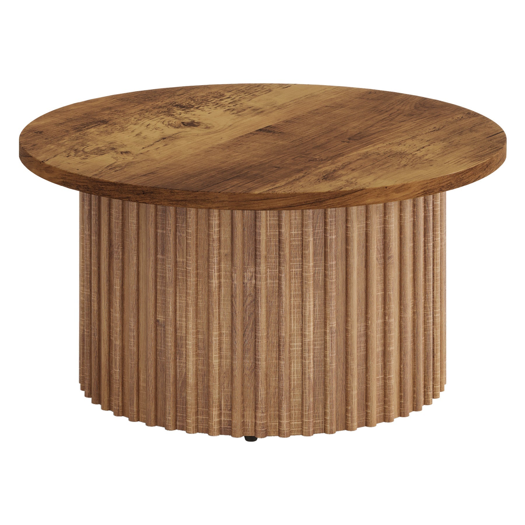 Tribesigns Table basse ronde de 80 cm, Table basse circulaire de style campagnard avec un piètement en métal robuste