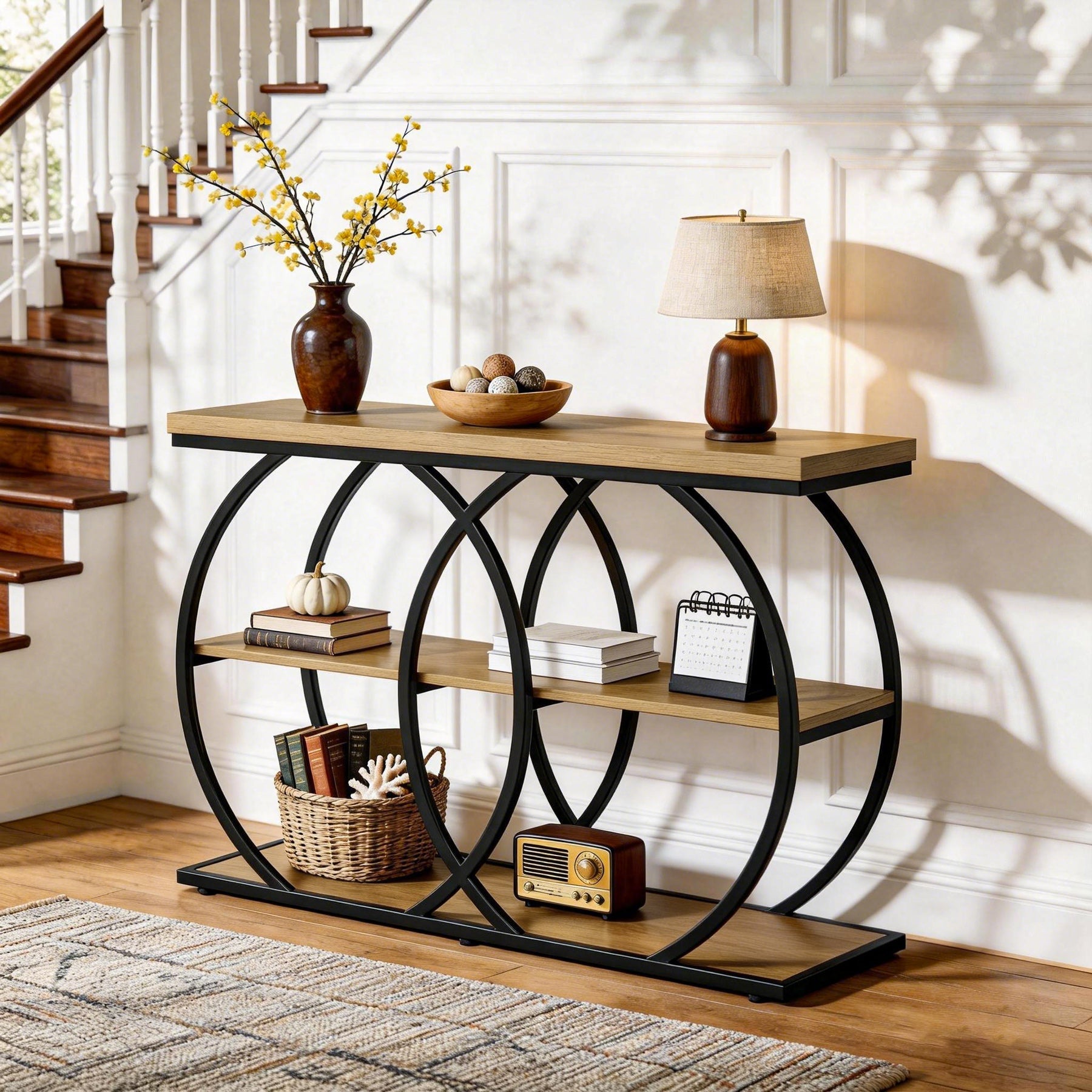 Tribesigns Console industrielle de 105 cm, Table d'appoint à 3 niveaux avec rangement