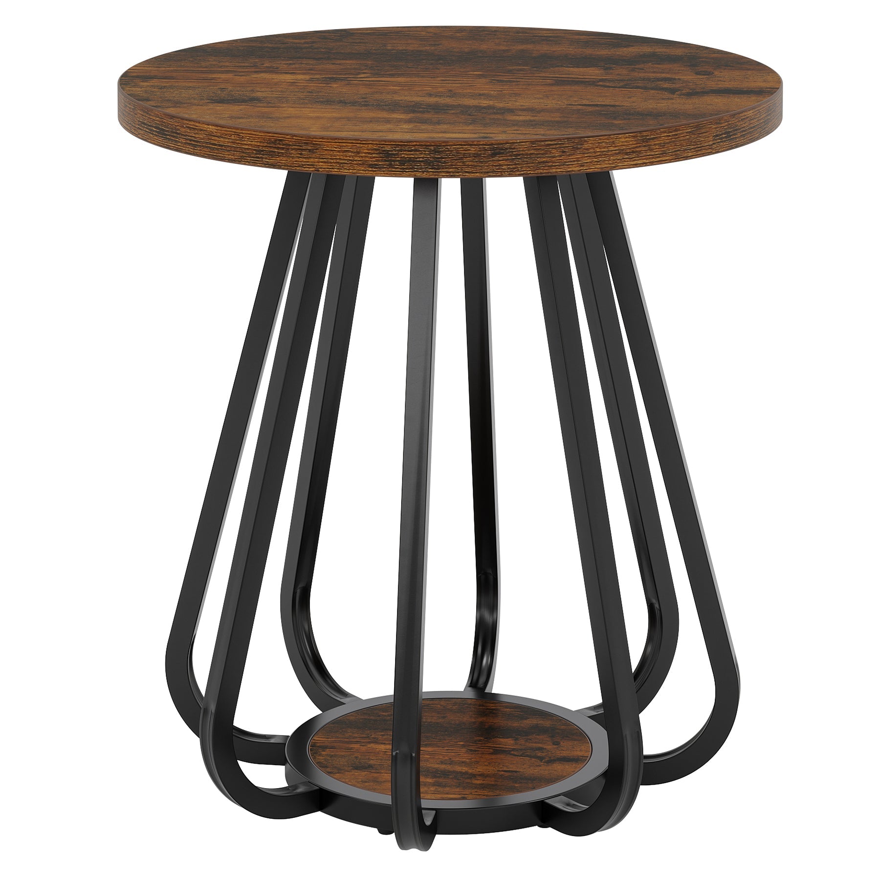 Tribesigns Table d'appoint ronde petite table basse à deux niveaux avec structure en métal et étagère inférieure