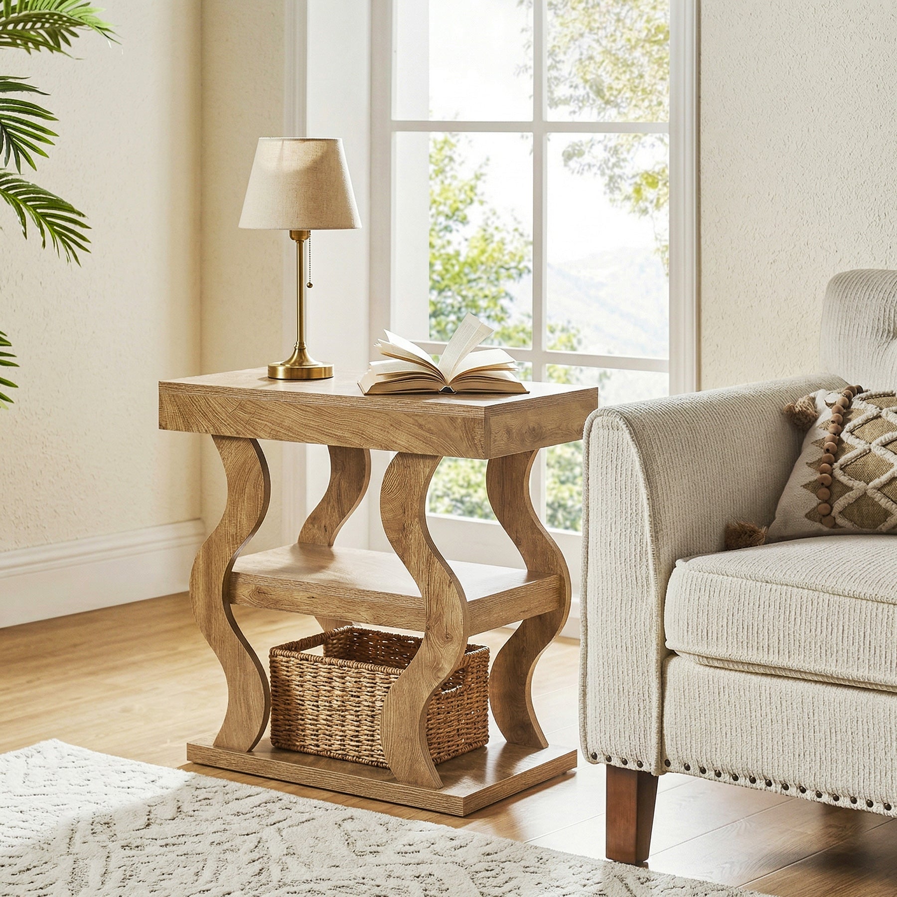 Tribesigns Table d'appoint style campagne 61 cm, Table de chevet étroite à 3 niveaux avec rangement