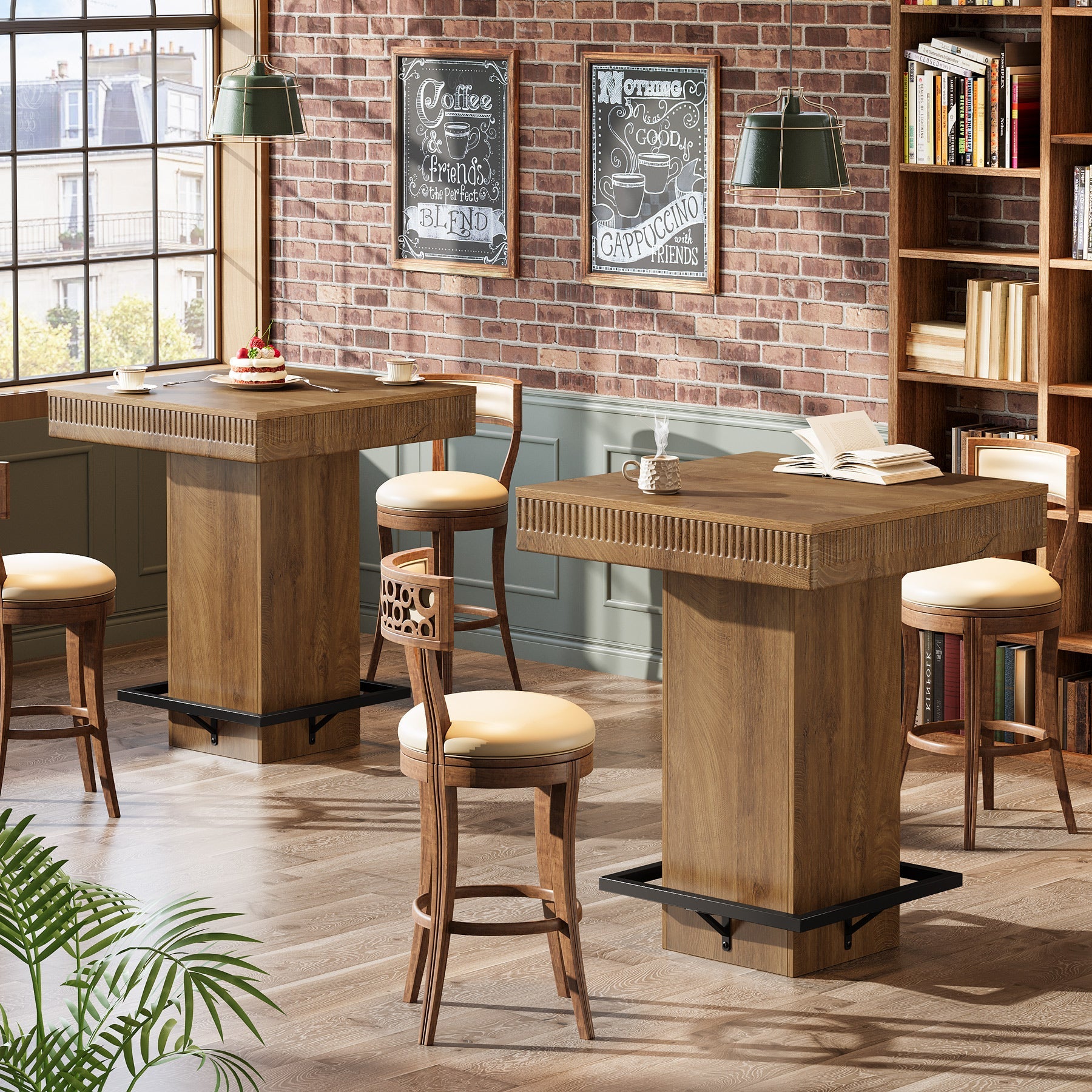 Tribesigns Table de bar carrée de 80 cm avec plateau en bois et piètement en métal, Table haute de style bistro industriel