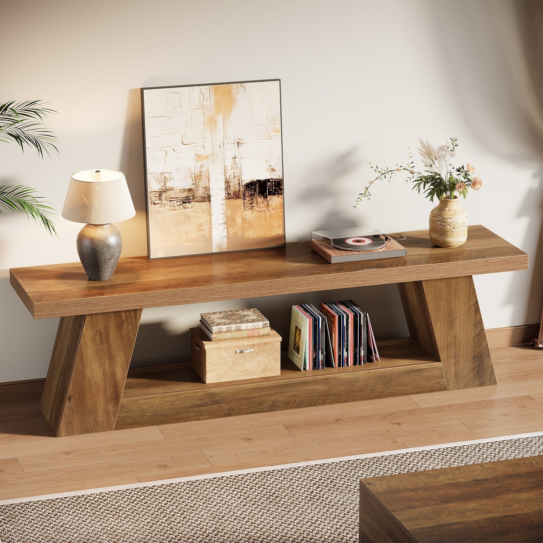 Tribesigns Meuble TV bas 160 cm pour téléviseurs style rustique avec étagères ouvertes