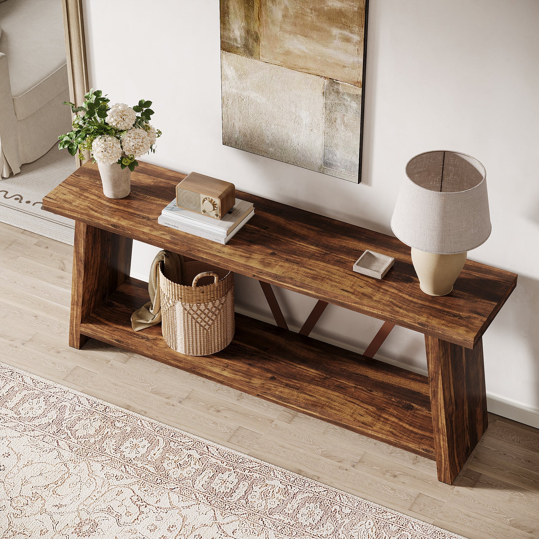 Tribesigns Console extra-longue de 180 cm avec 2 étagères, Table d'appoint étroite pour salon et entrée