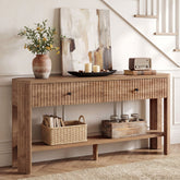 Console de 150 cm avec 2 tiroirs, Table d'entrée étroite et moderne avec étagère et rangement 3