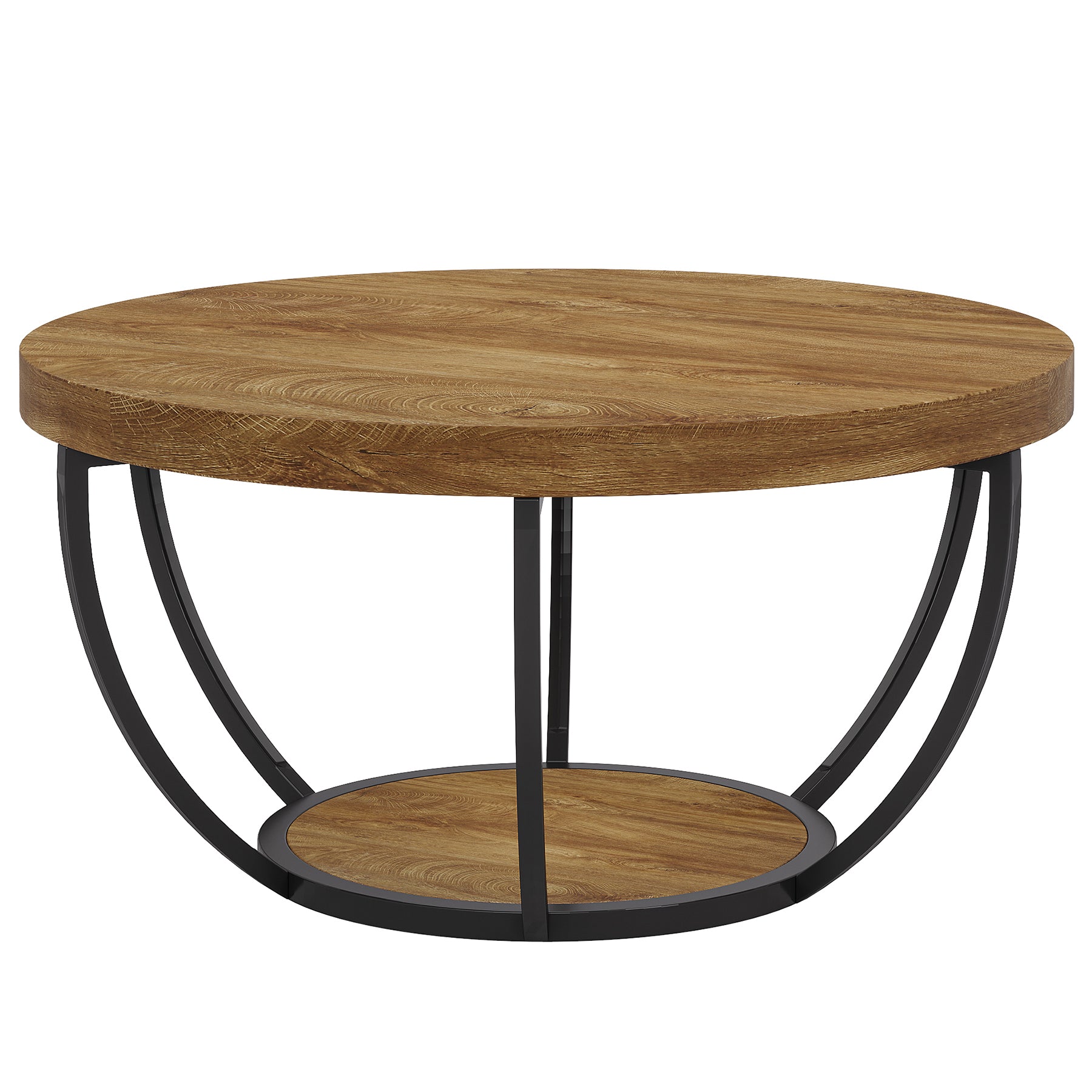 Tribesigns Table basse ronde, Table basse ovale en bois et metal noir