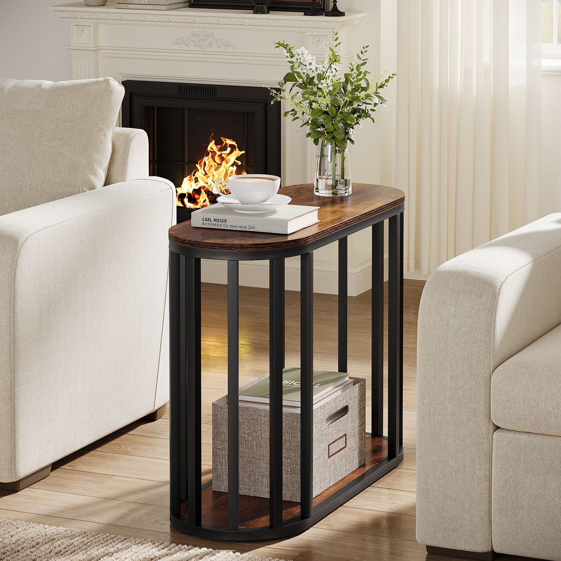Tribesigns Table d'appoint étroite avec étagère, Table de chevet à deux niveaux de style industriel