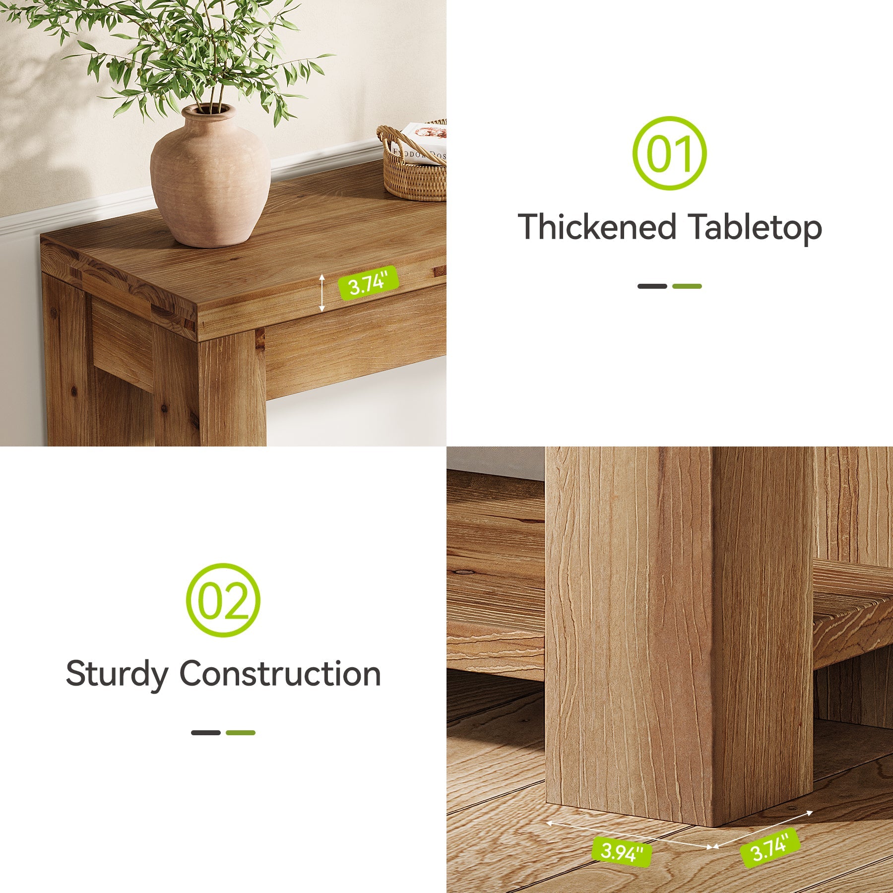 Tribesigns Console de style campagnard en bois massif de 110 cm, Table d'appoint étroite pour salon et entrée