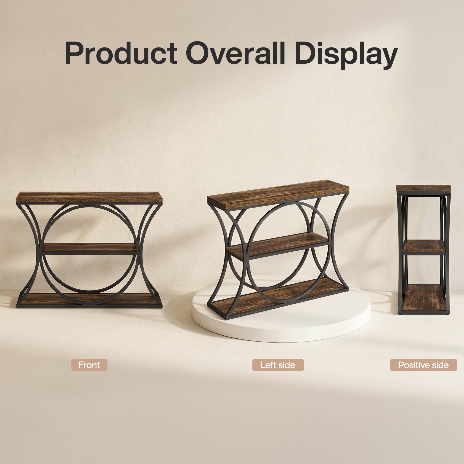 Tribesigns Console industrielle de 105 cm, Table d'appoint à 3 niveaux avec structure arquée