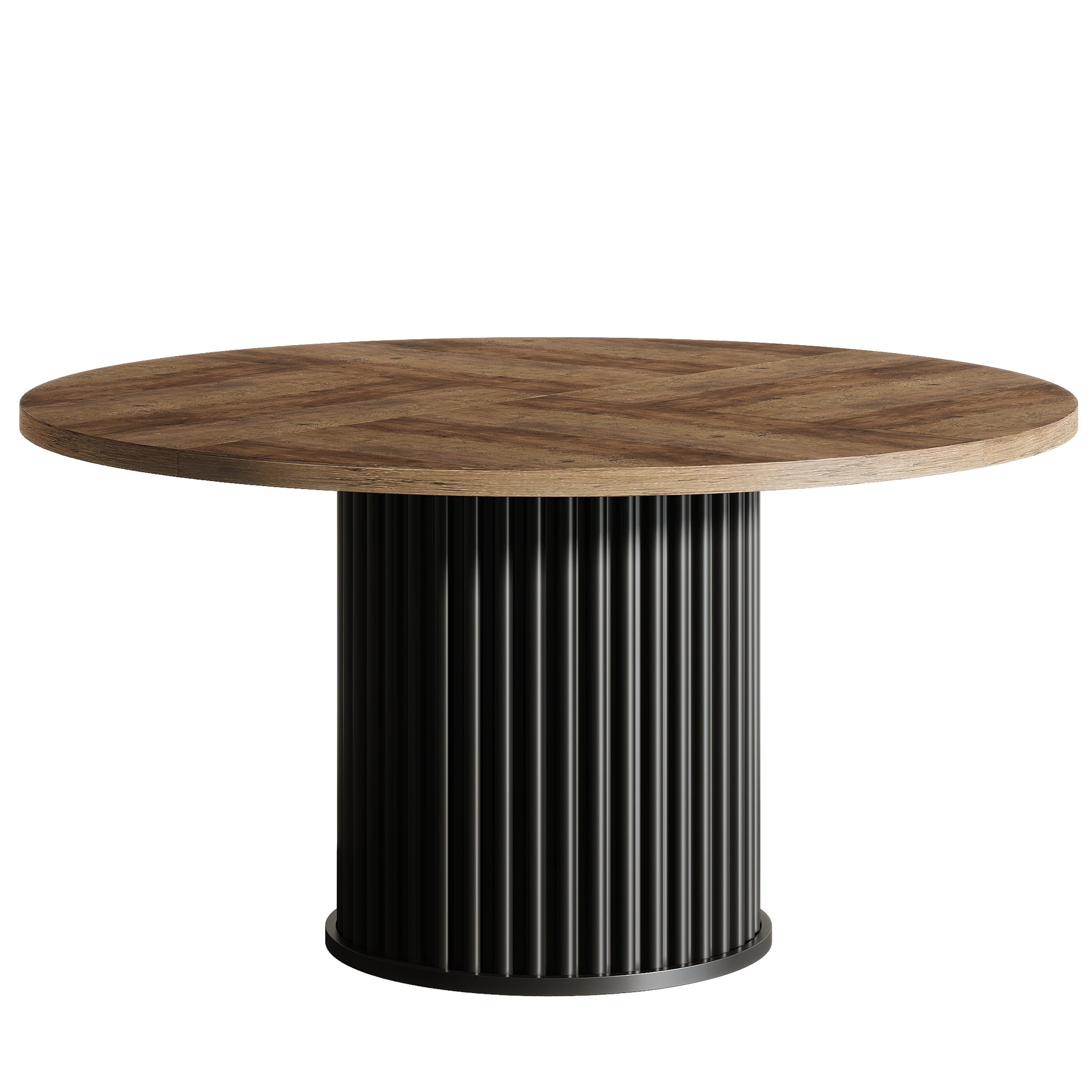 Tribesigns Table à manger ronde de 120 cm, Table de cuisine en bois avec base en métal rainuré robuste