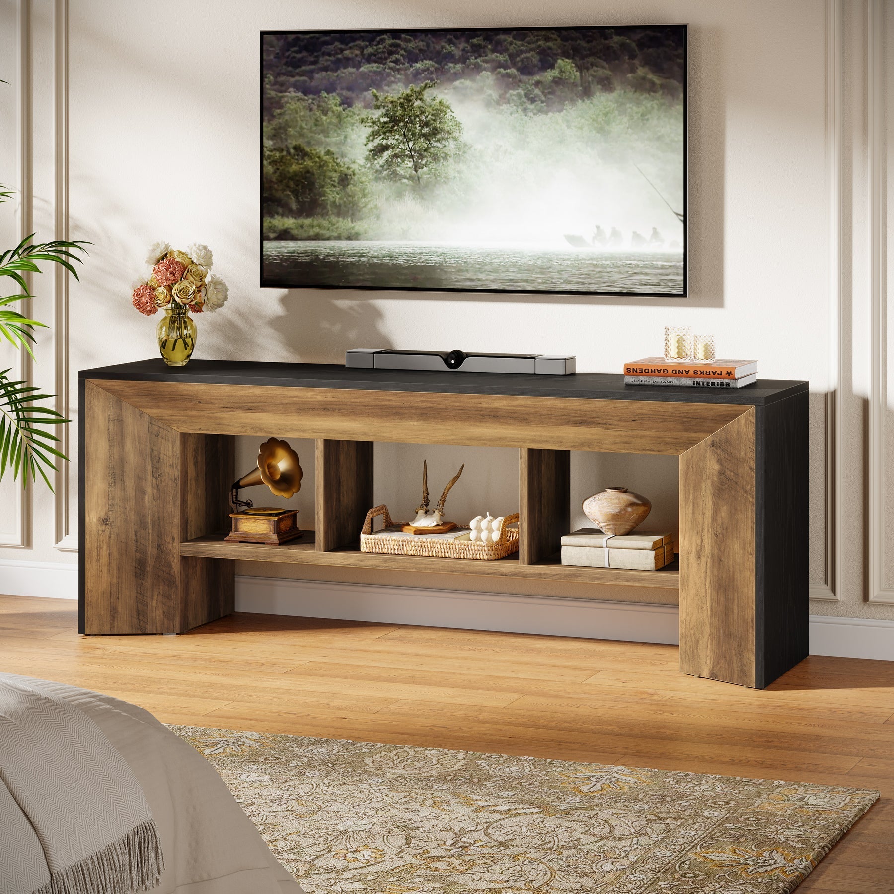 Meuble TV 160 cm unité multimédia 3 compartiments pour salon
