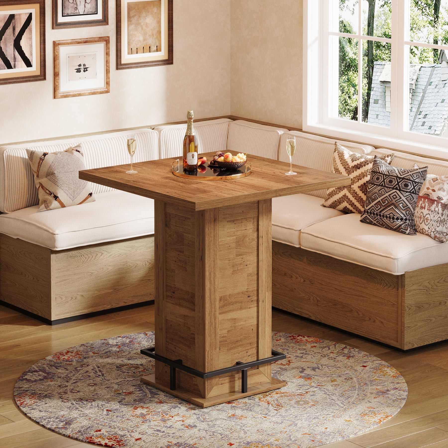 Tribesigns Table de bar carrée industrielle de 100 cm, Table haute de style bistro avec repose-pieds pour coin bar de cuisine dans les petits espaces
