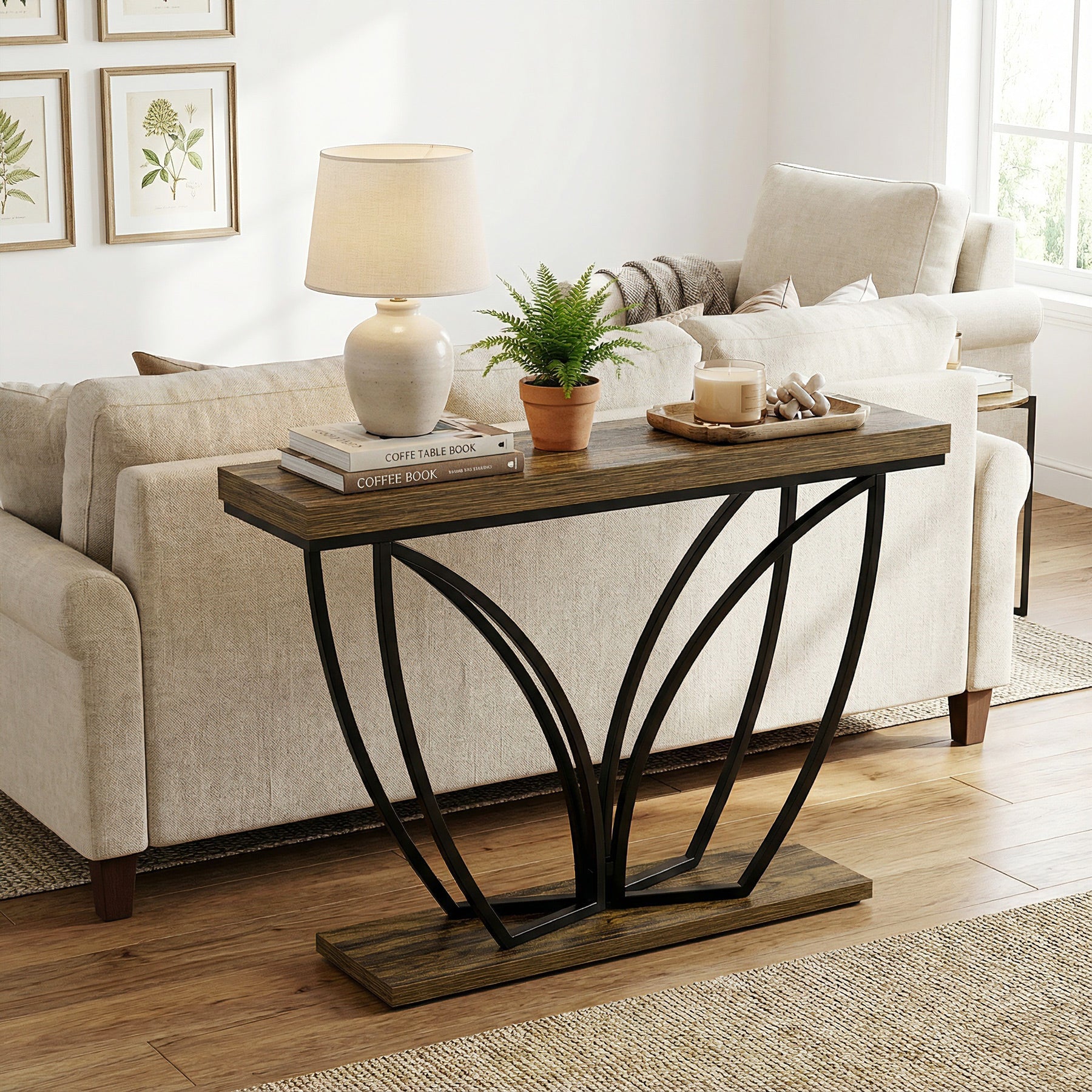 Tribesigns Console industrielle étroite de 105 cm, Couleur marron rustique